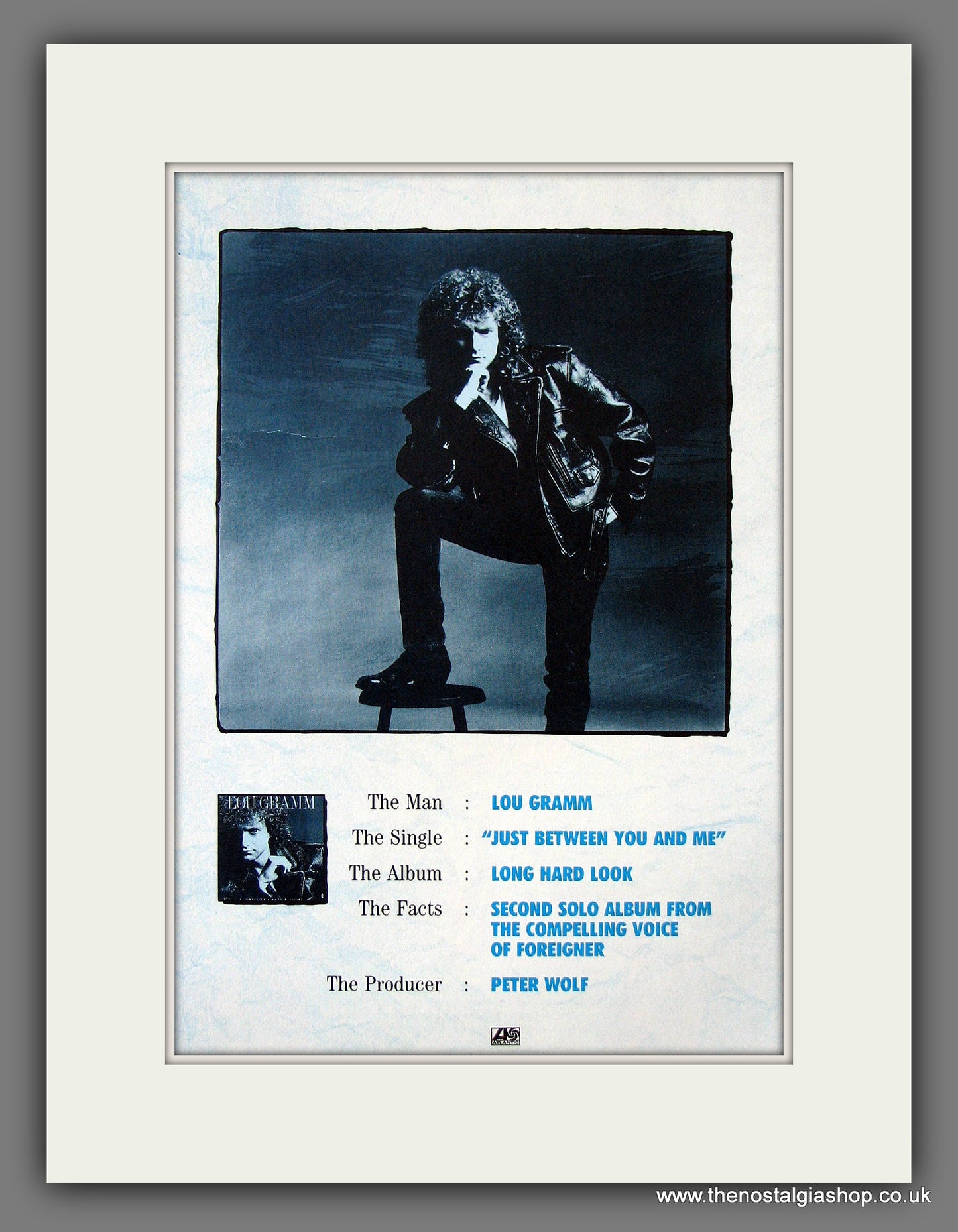 Lou Gramm Just Between You And Me. Original Advert 1989 (ref AD56065)