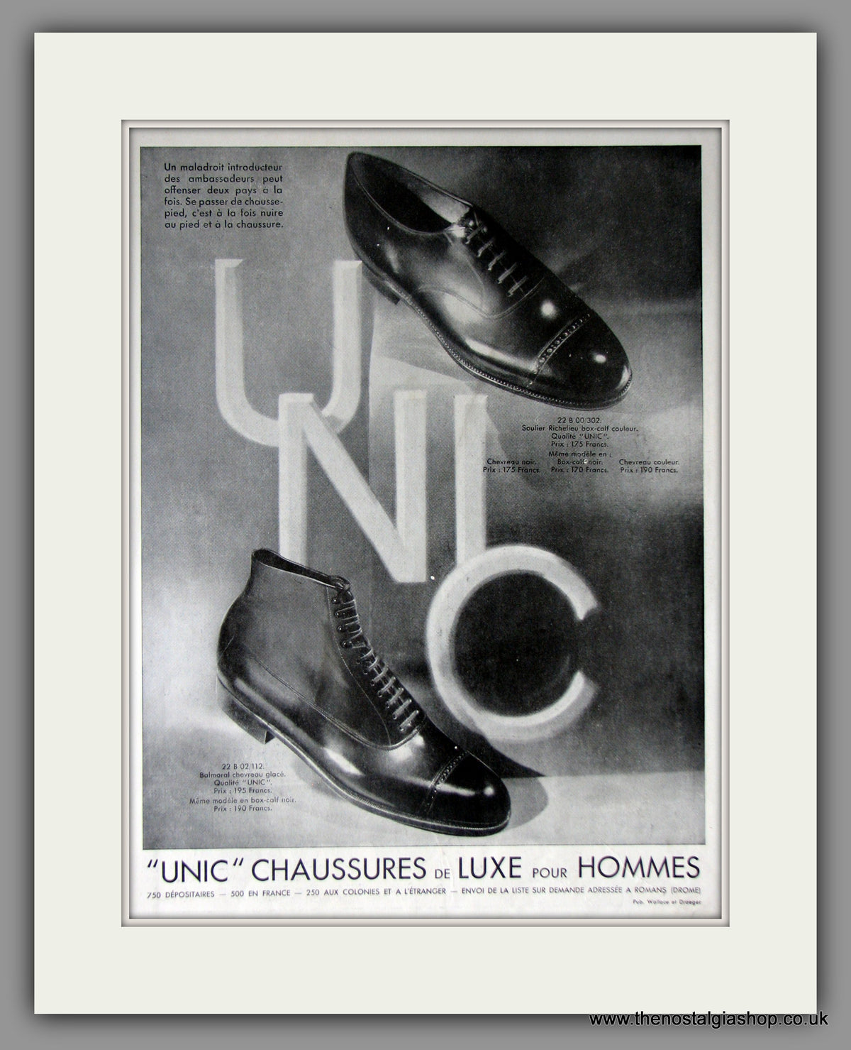 Unic. Male Luxury Shoes. Original French Advert 1930 (ref AD11232)