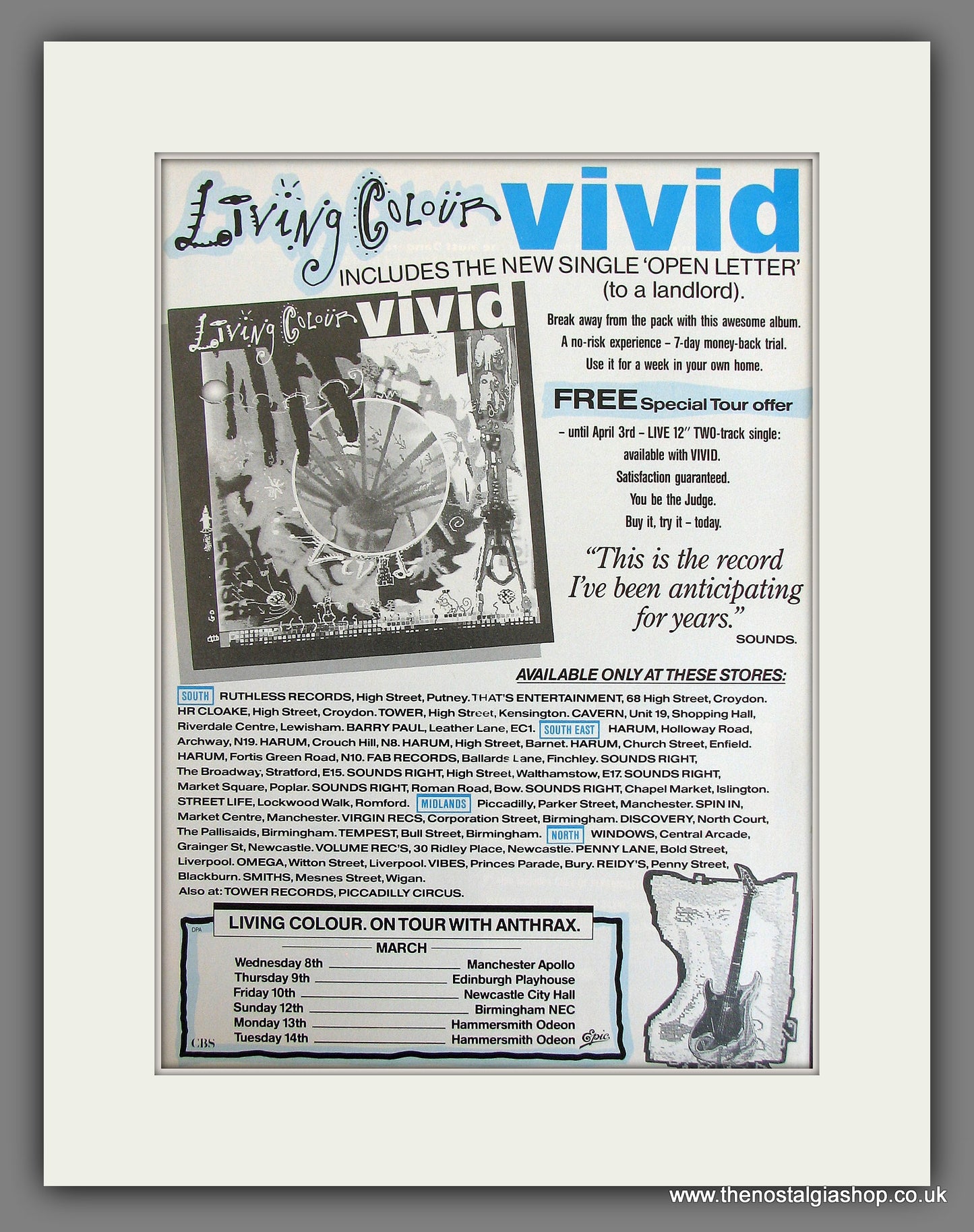 Living Colour Vivid. Original Vintage Advert 1989 (ref AD56206)