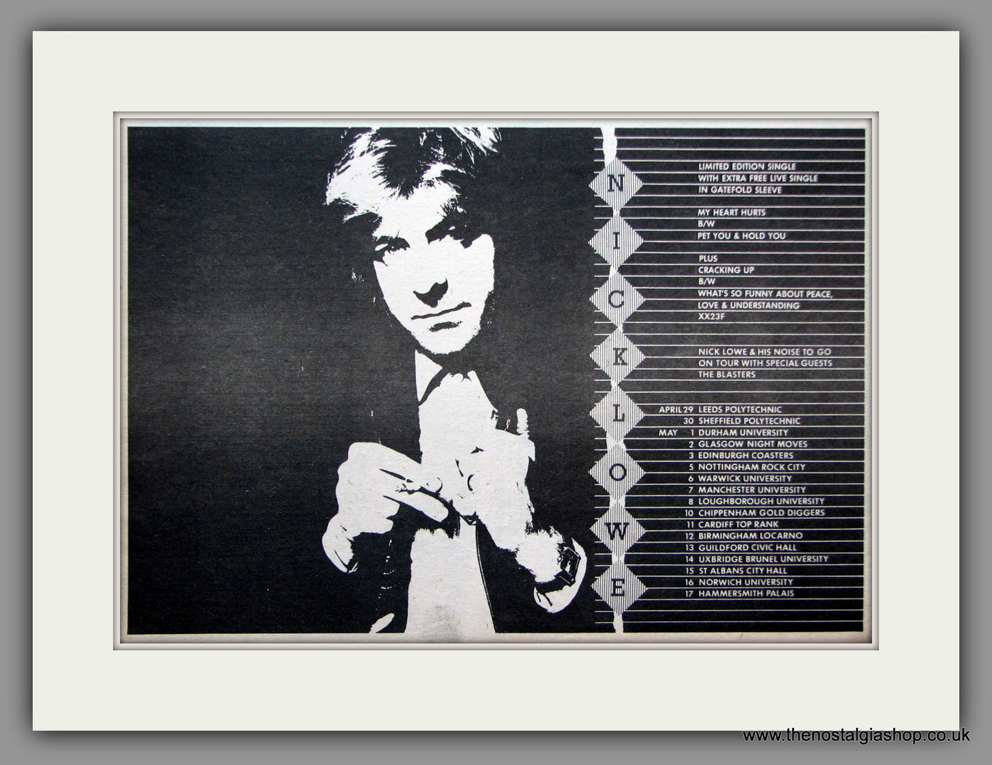 Nick Lowe. UK Tour Dates. 1982 Original Advert (ref AD51326)