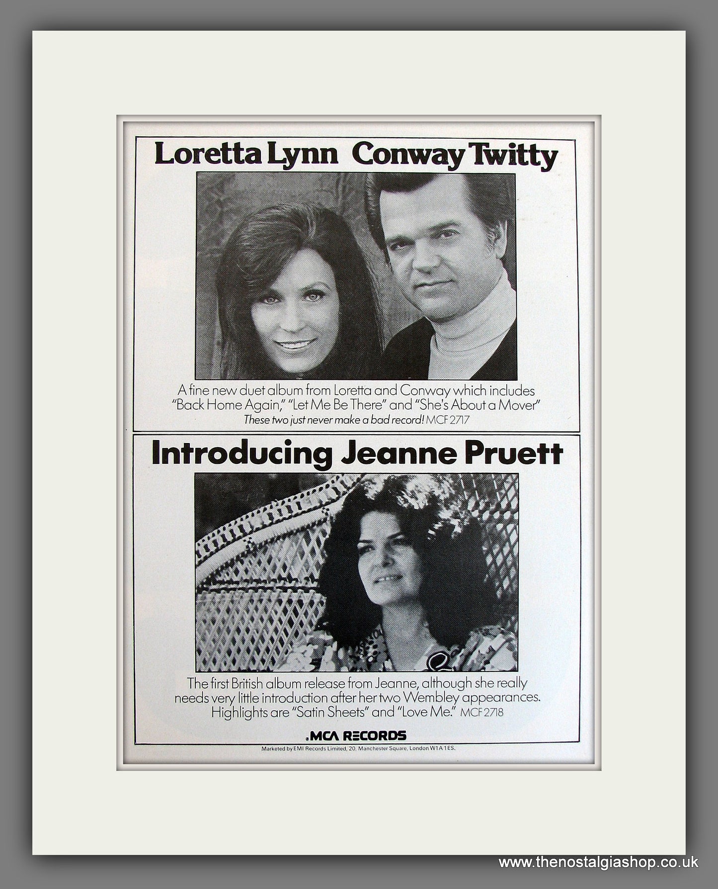 Loretta Lynn Conway Twitty & Introducing Jeanne Pruett. Original Vintage Advert 1975 (ref AD56217)