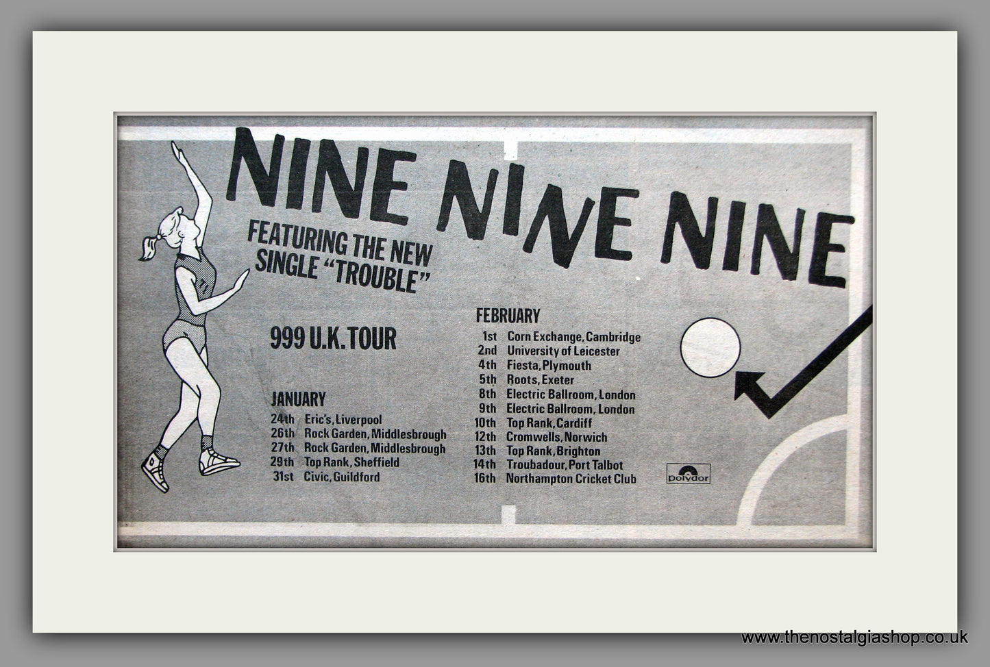 Nine Nine Nine (999) Separates. UK Tour. 1980 Original Advert (ref AD51330)