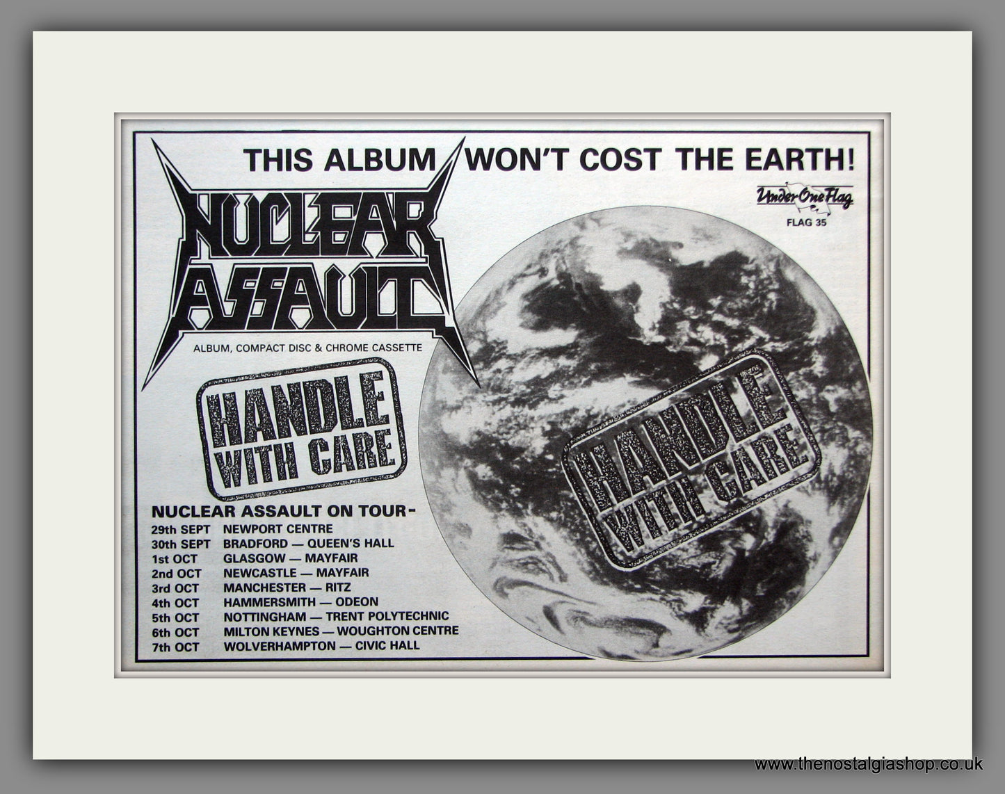Nuclear Assault. Handle With Care, & UK Tour Dates. 1989 Original Advert (ref AD51345)