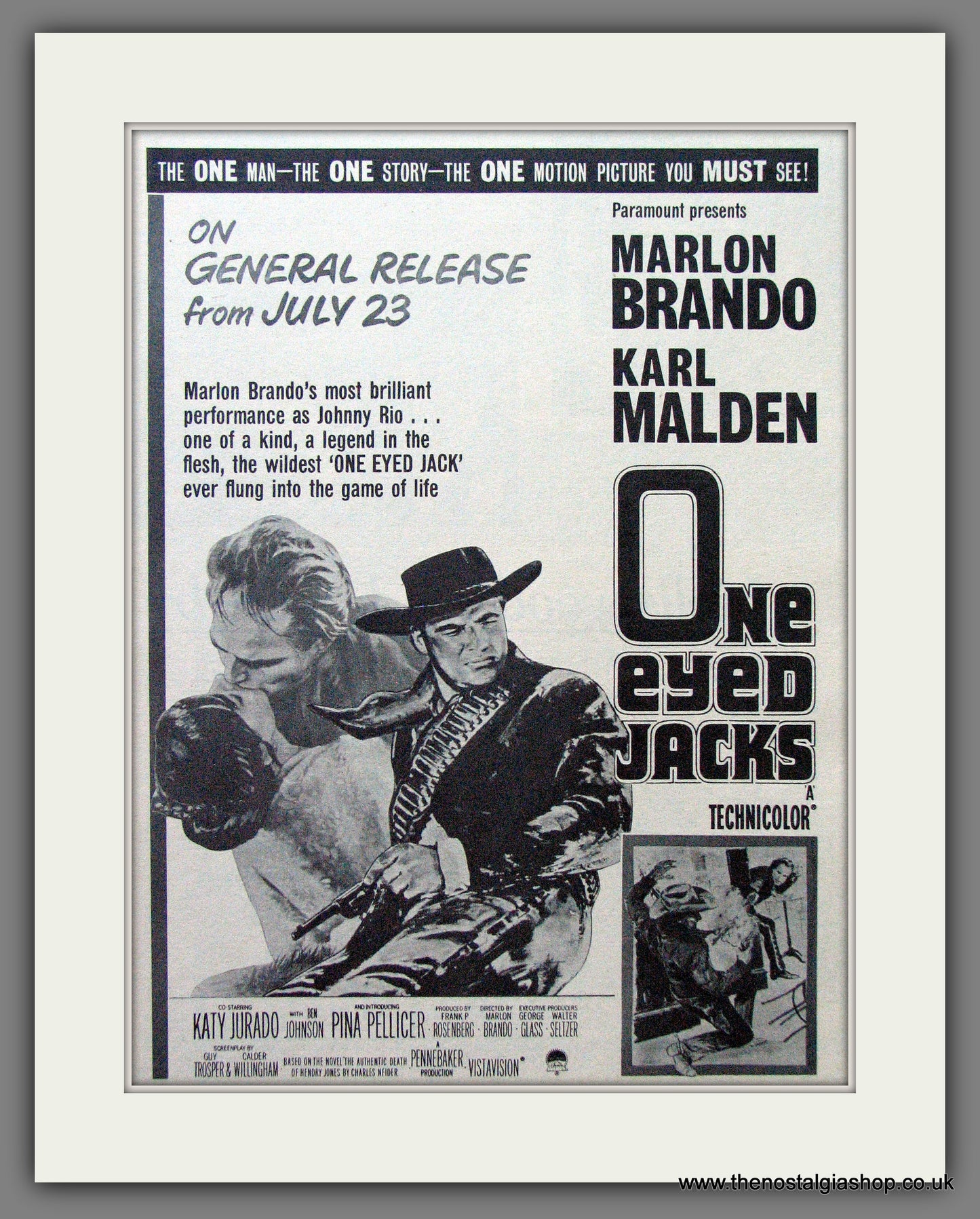 One Eyed Jacks. Marlon Brando. Vintage Advert 1961 (ref AD56263)