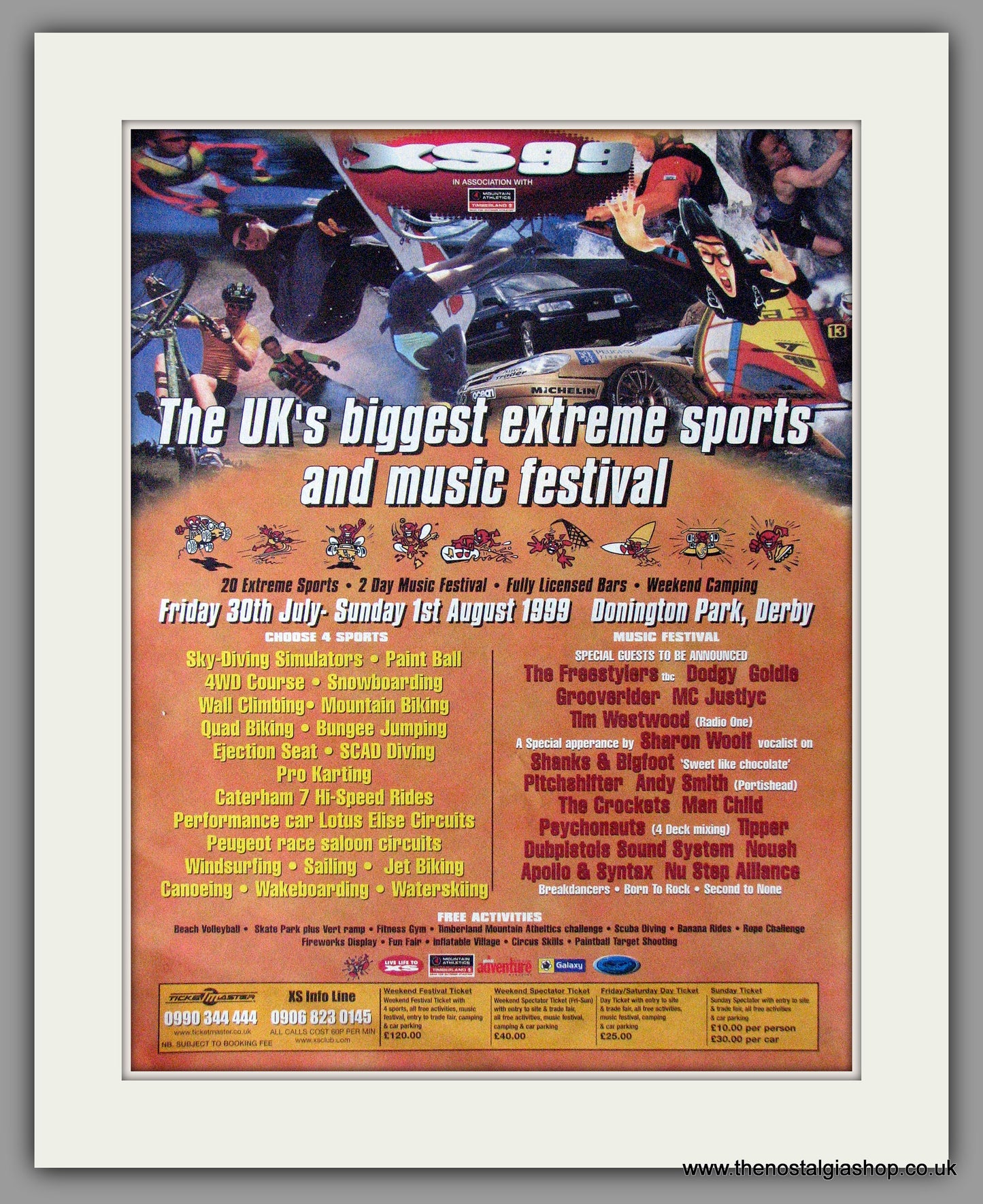 XS 99 Music and Sports Festival, Donnington. 1999 Original Advert (ref AD11240)
