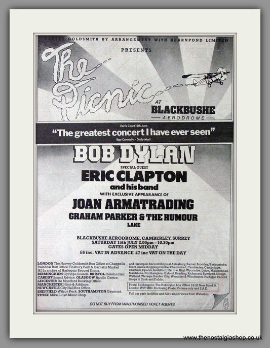 The Picnic. Bob Dylan at Blackbushe Aerodrome 1978. Original Advert (ref AD11271)