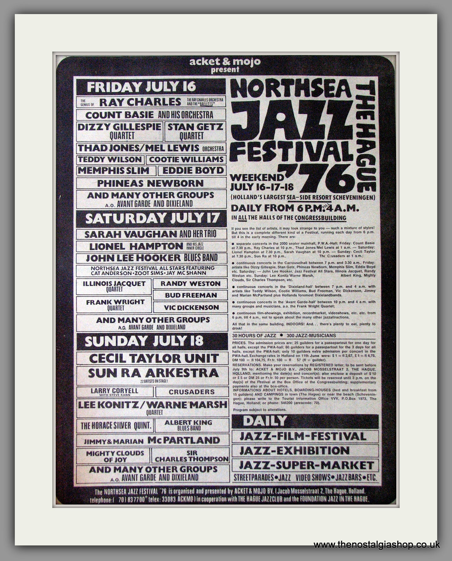 Northsea Jazz Festival '76. The Hague, Holland. Vintage Advert 1976 (ref AD11321)