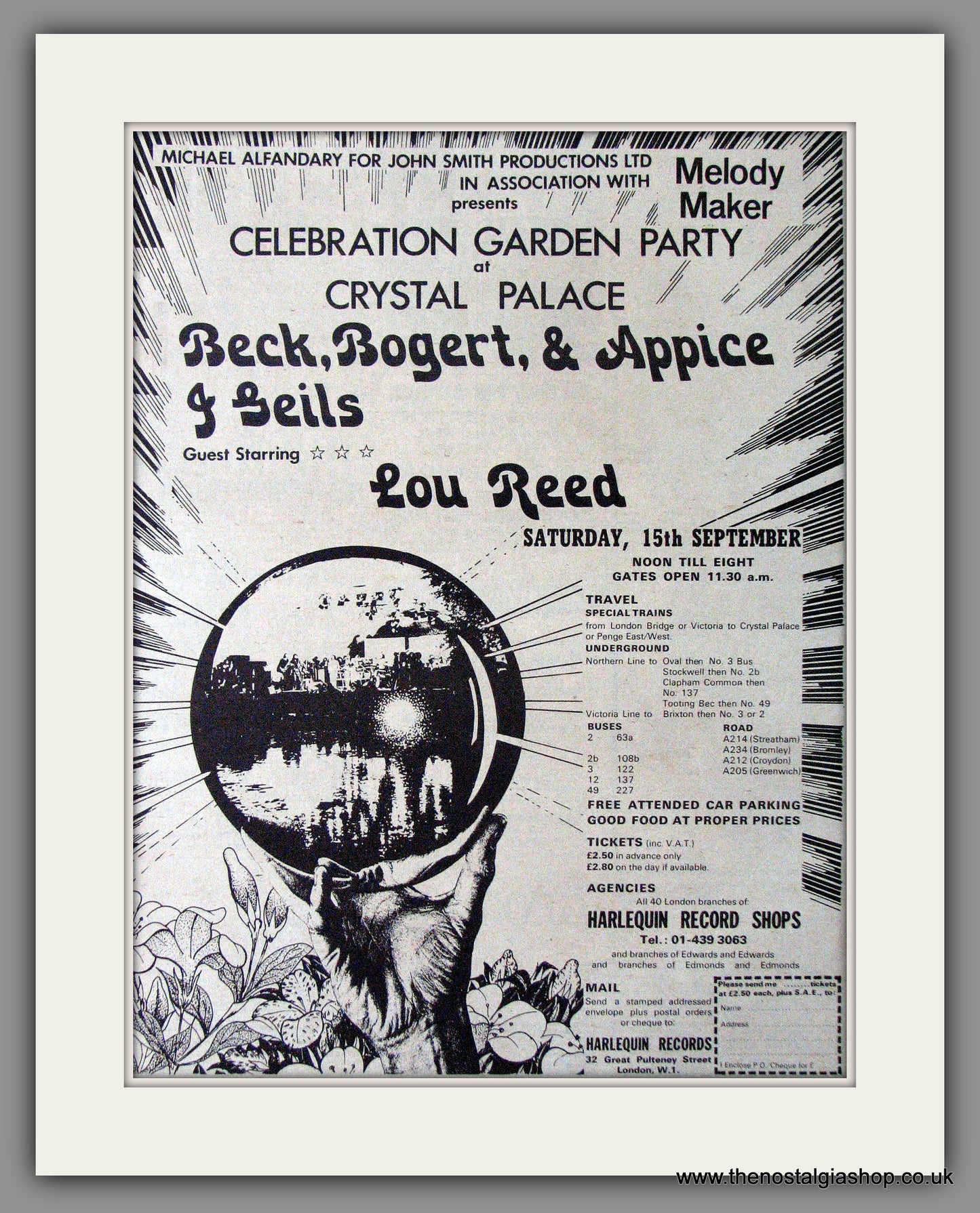 Lou Reed, Crystal Palace Garden Party. Vintage Advert 1973 (ref AD11344)