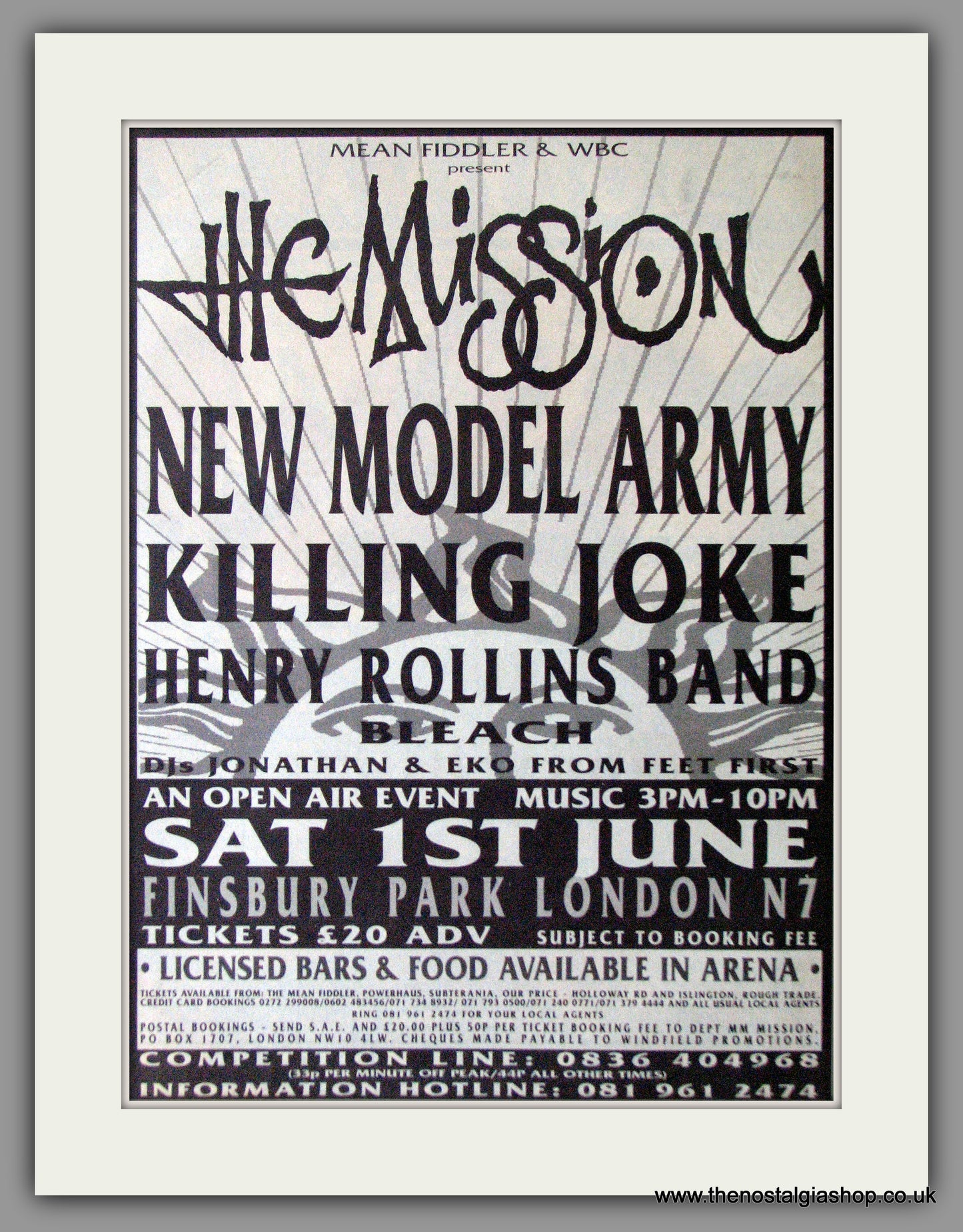 The Mission, New Model Army, Finsbury Park. Vintage Advert 1991 (ref AD11375)
