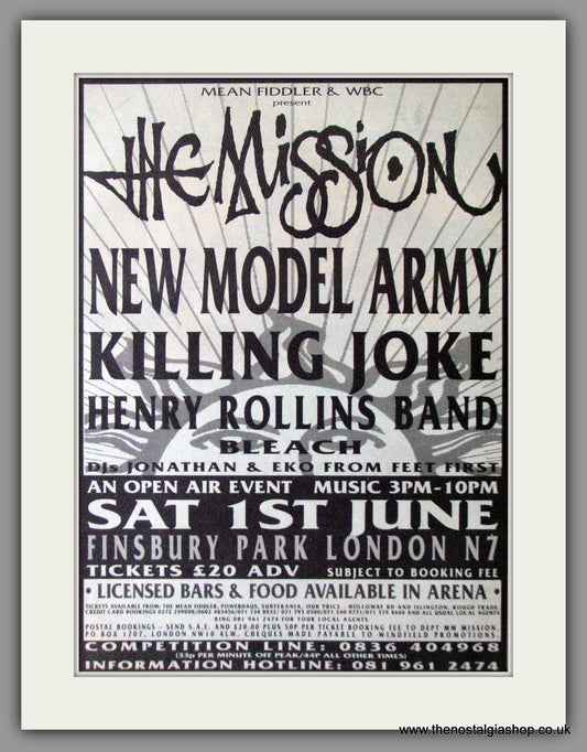 The Mission, New Model Army, Finsbury Park. Vintage Advert 1991 (ref AD11375)