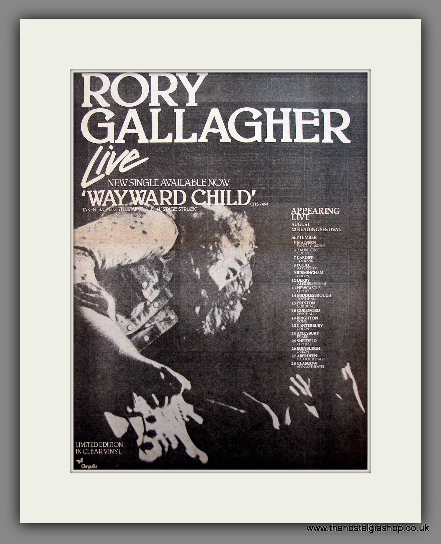 Rory Gallagher. Wayward Child. Vintage Advert 1980 (ref AD13899)