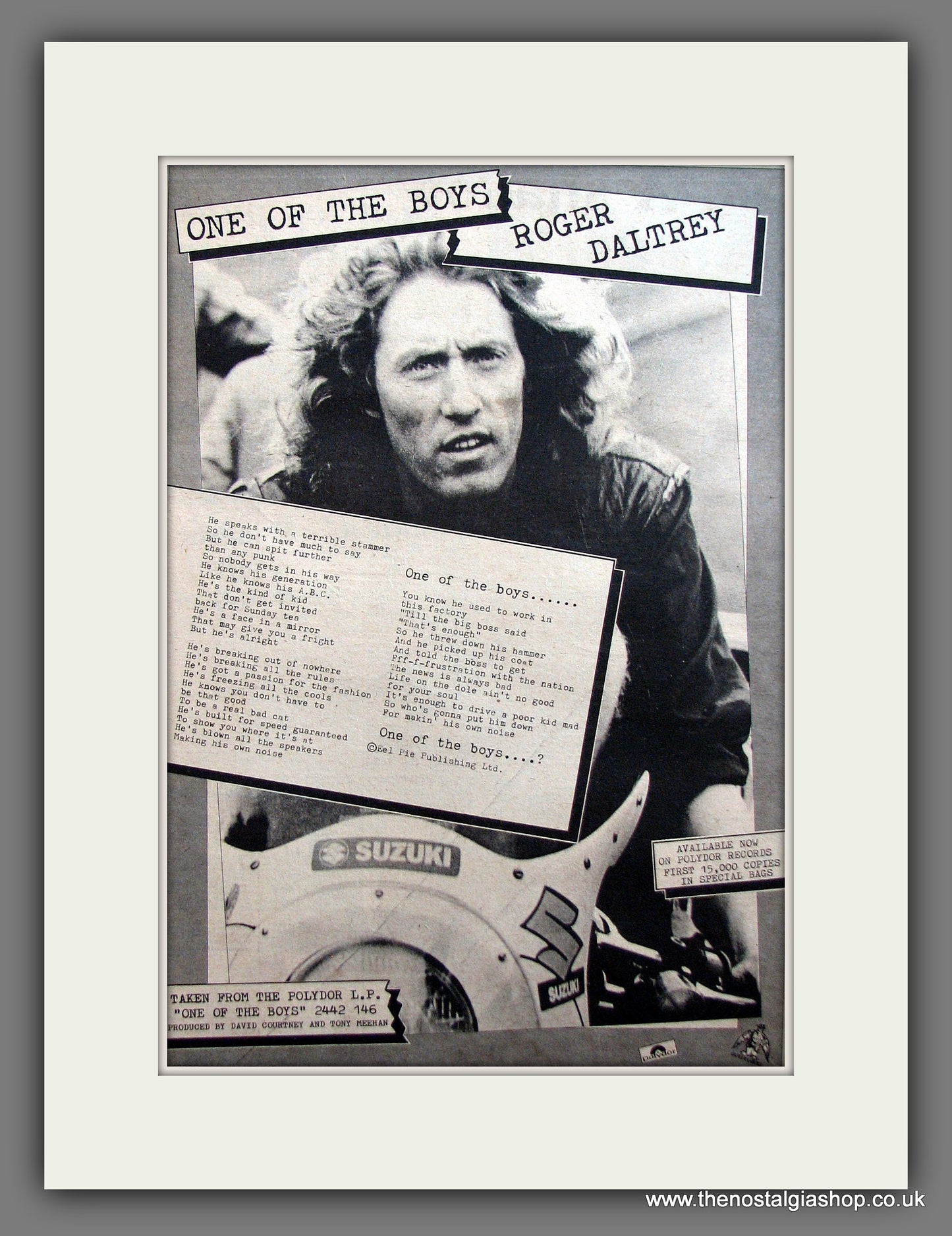 Roger Daltry. One Of The Boys. Vintage Advert 1977 (ref AD13908)