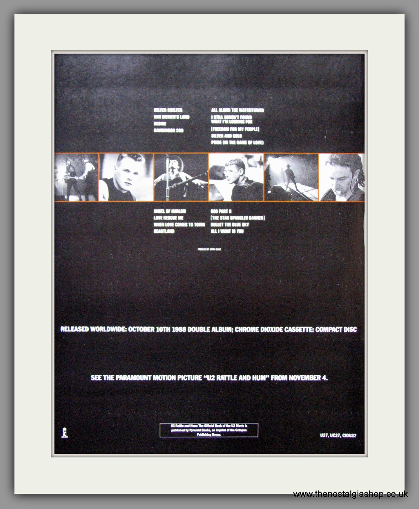 U2. Rattle and Hum. 1988 Original Double Advert (ref AD52702)