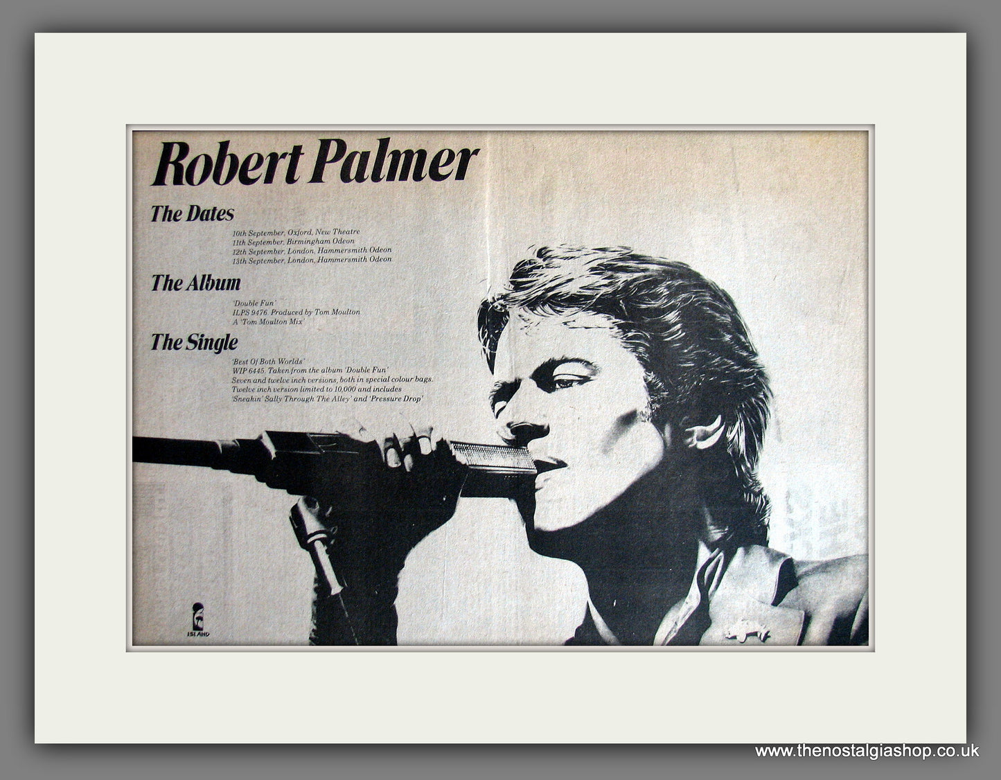 Robert Palmer. Double Fun. UK Tour. Vintage Advert 1978 (ref AD13935)