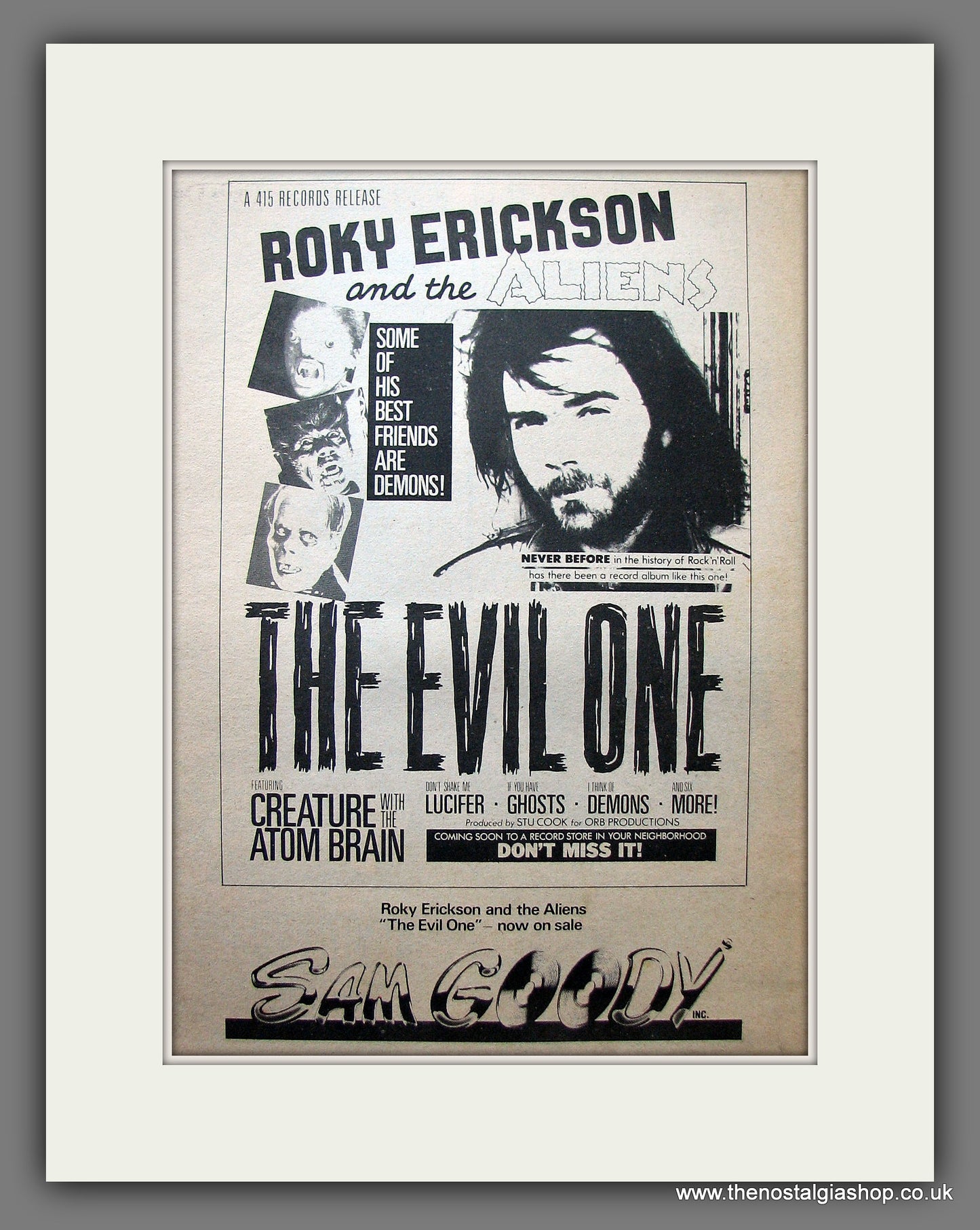 Roky Erickson And The Aliens. The Evil One. Vintage Advert 1981 (ref AD13975)