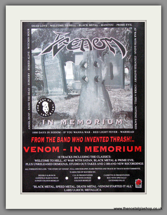Venom. In Memorium. 1991 Original Advert (ref AD53330)