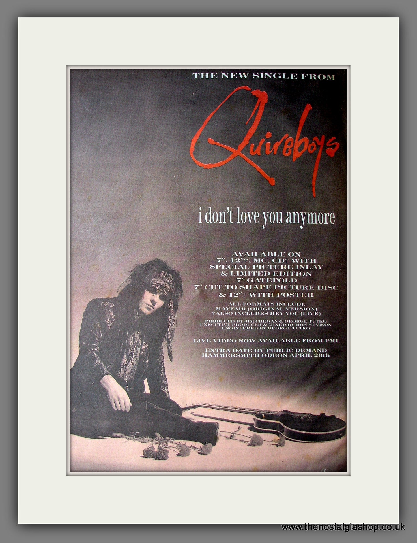 Quireboys. I Don't Love You Anymore. Vintage Advert 1990 (ref AD13996)