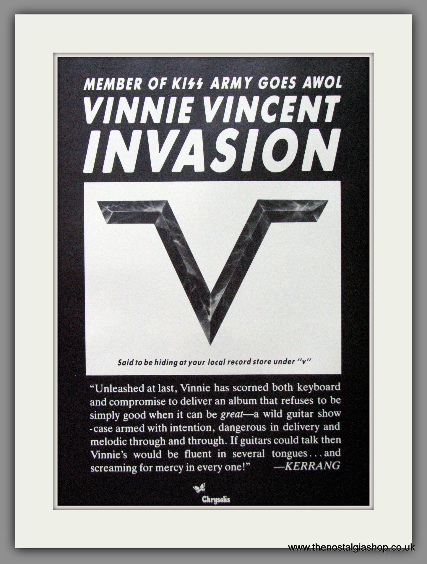 Vinnie Vincent. Invasion. Original Advert 1986 (ref AD53352)