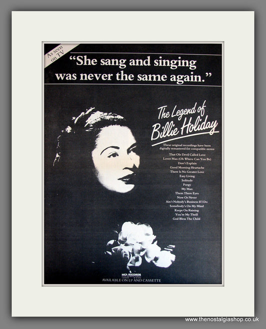 Billie Holiday The Legend. Vintage Advert 1985 (ref AD14047)