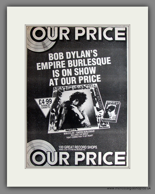 Bob Dylan, Empire Burlesque. Vintage Advert 1985 (ref AD14074)