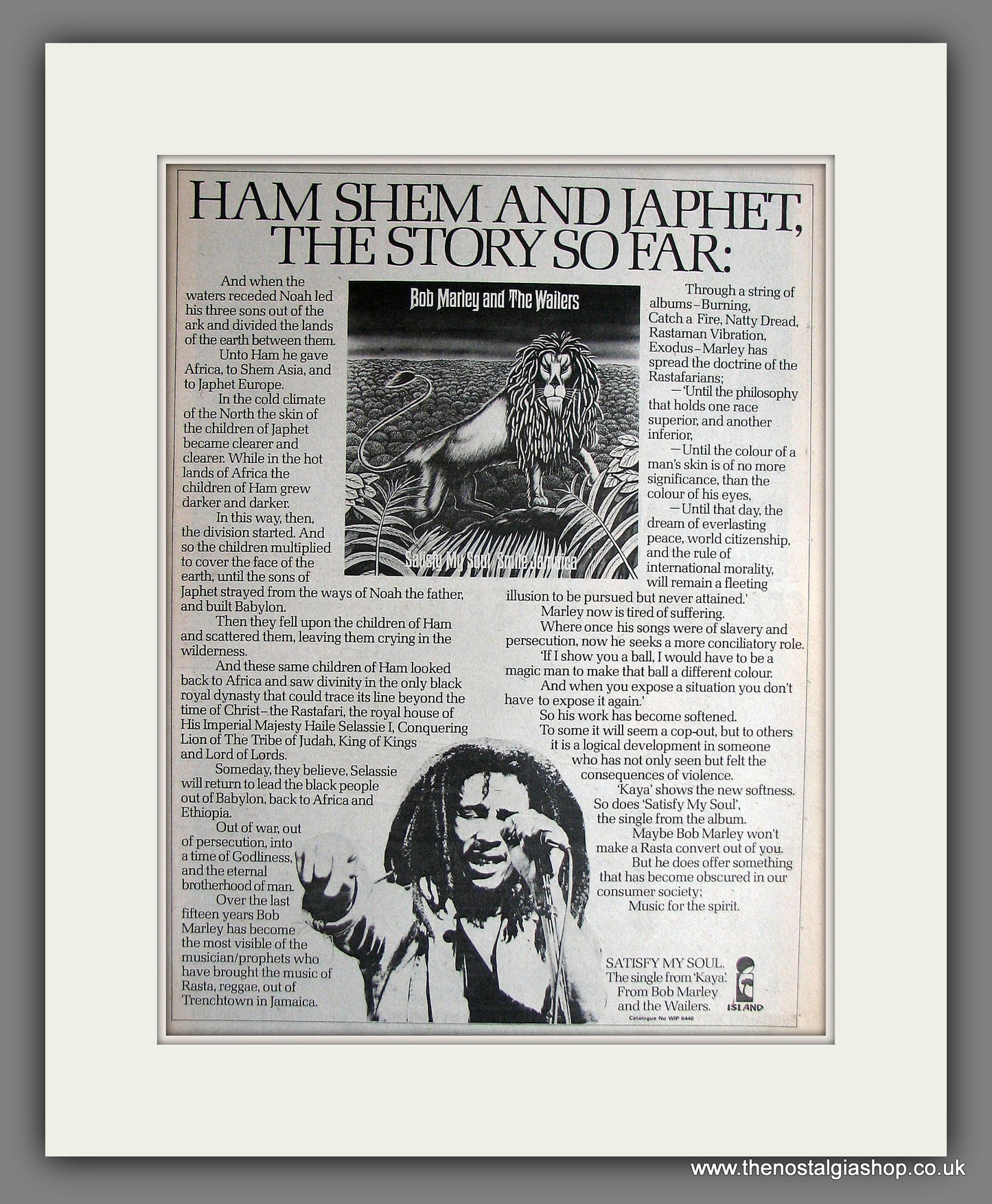 Bob Marley And The Wailers, Satisfy My Soul. Vintage Advert 1978 (ref AD14078)