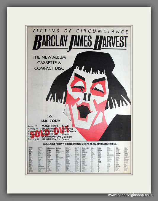 Barclay James Harvest, U.K Tour. Vintage Advert 1984 (ref AD14079)