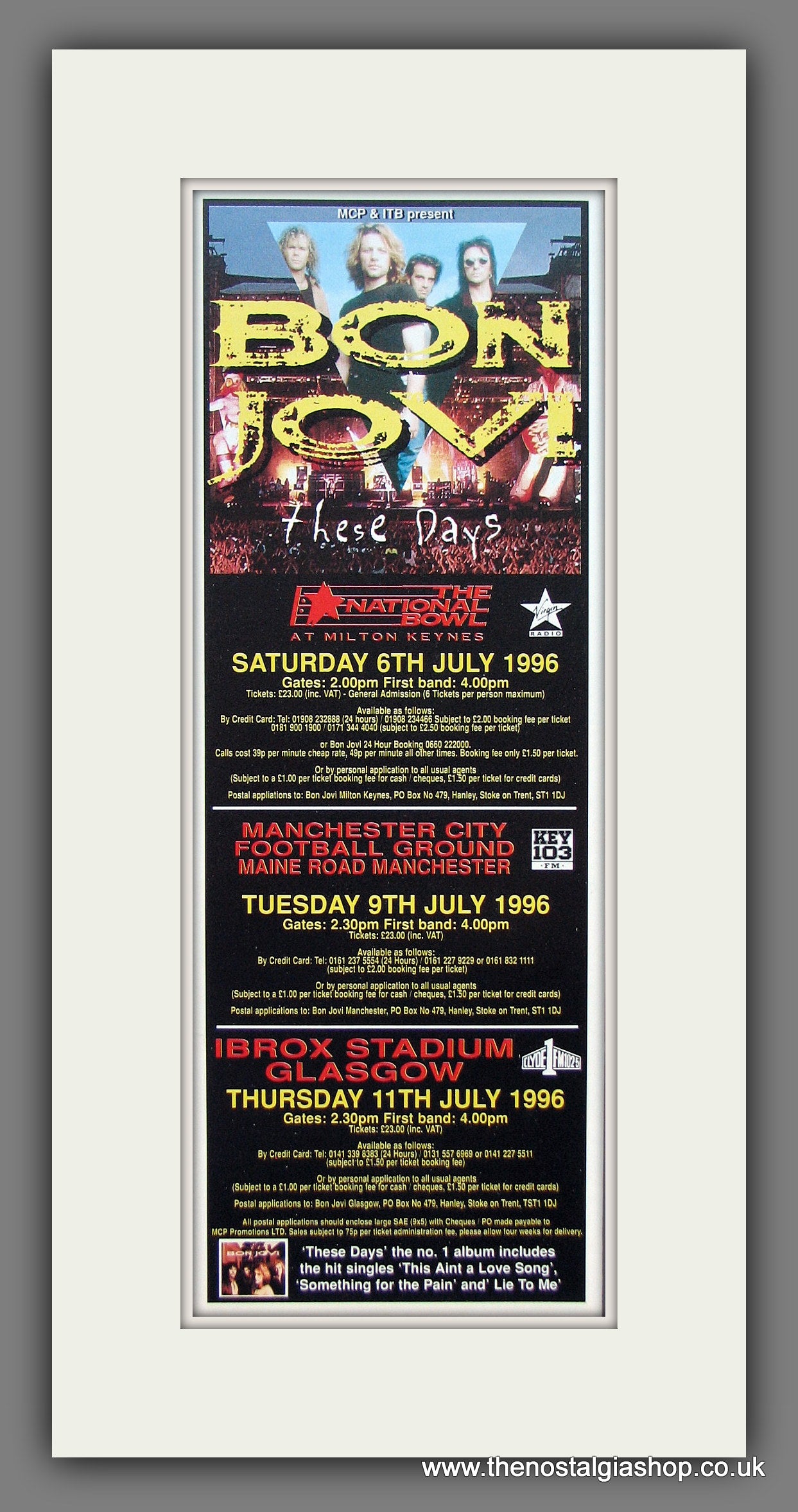 Bon Jovi. These Days. UK Shows. Original Advert 1996 (ref AD400034)