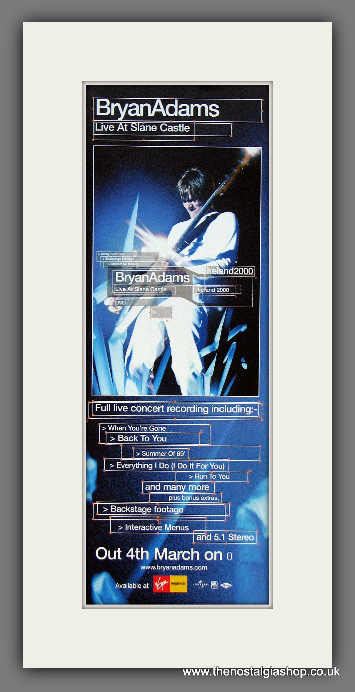 Bryan Adams. Live At Slane Castle. Original Advert 2002 (ref AD400056)