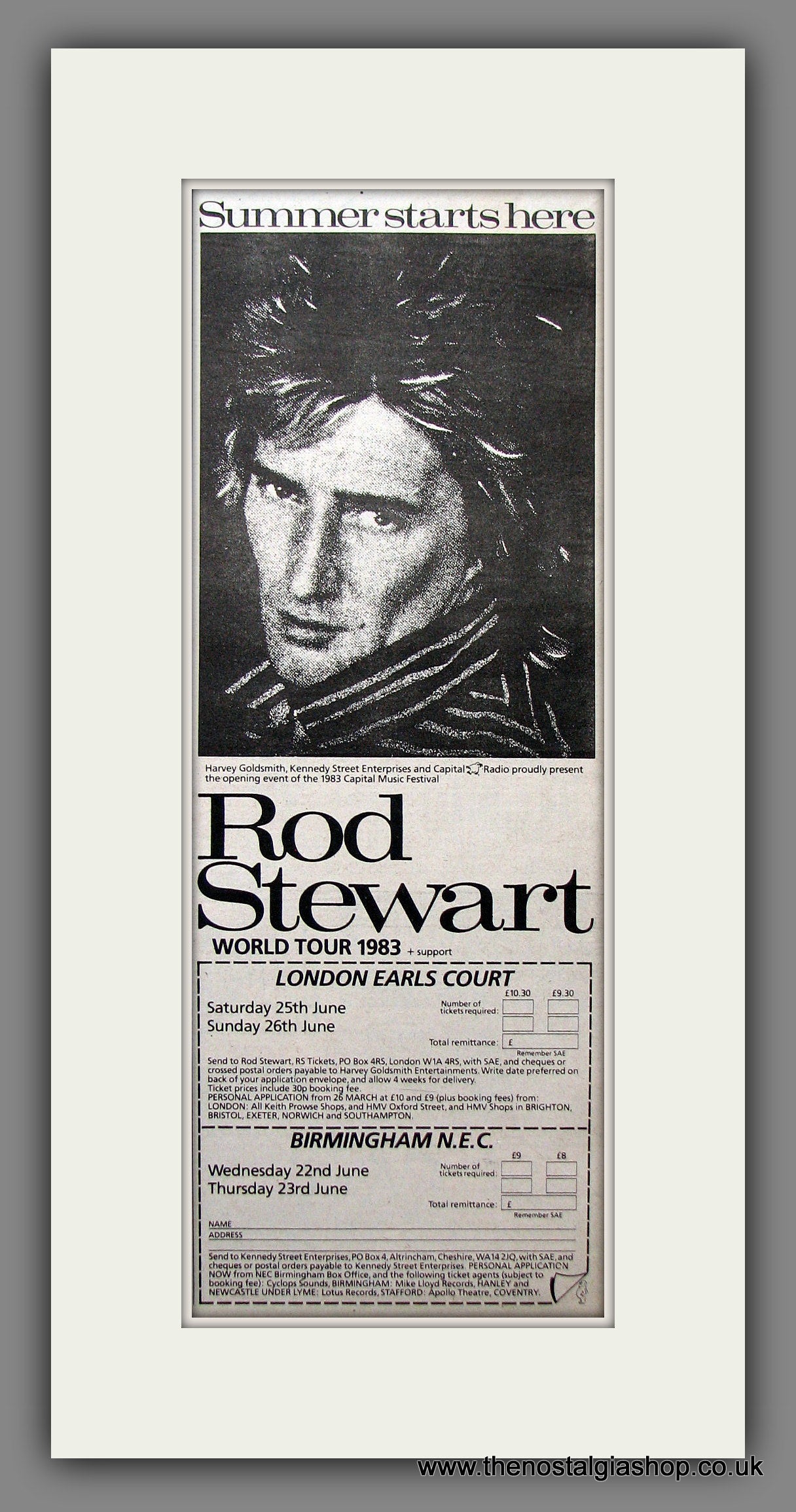 Rod Stewart World Tour, UK Shows. Original Advert 1983 (ref AD200210)