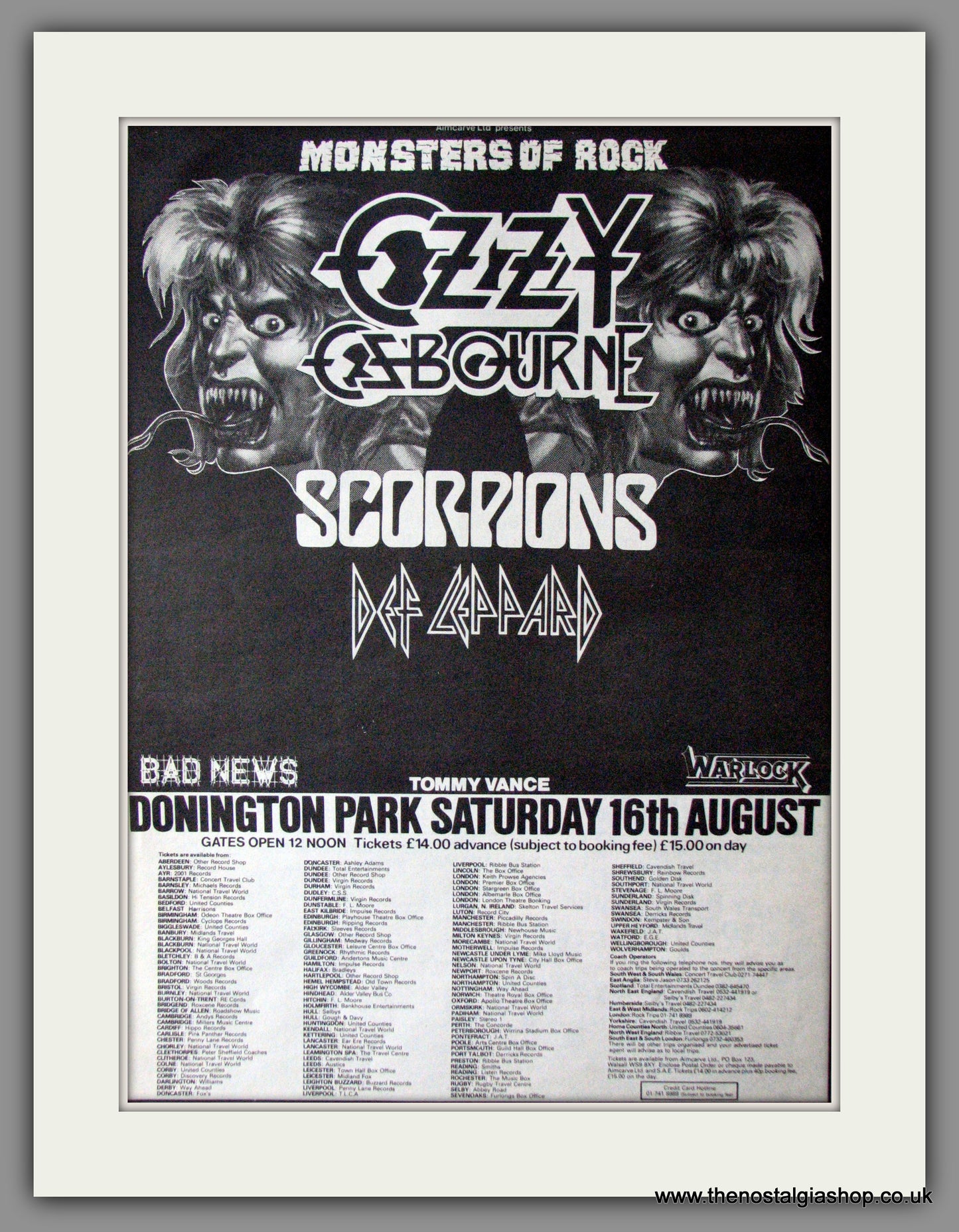 Monsters Of Rock 1986. Ozzy Osbourne. Vintage Advert 1986 (ref AD11351)