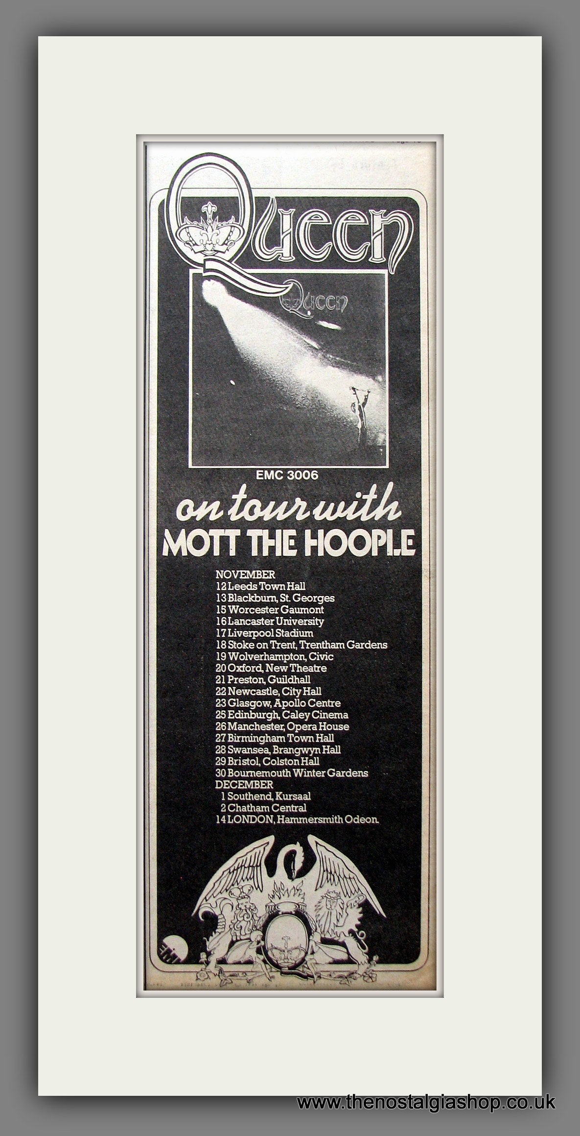Queen on Tour with Mott The Hoople. Original Advert 1973 (ref AD200218)