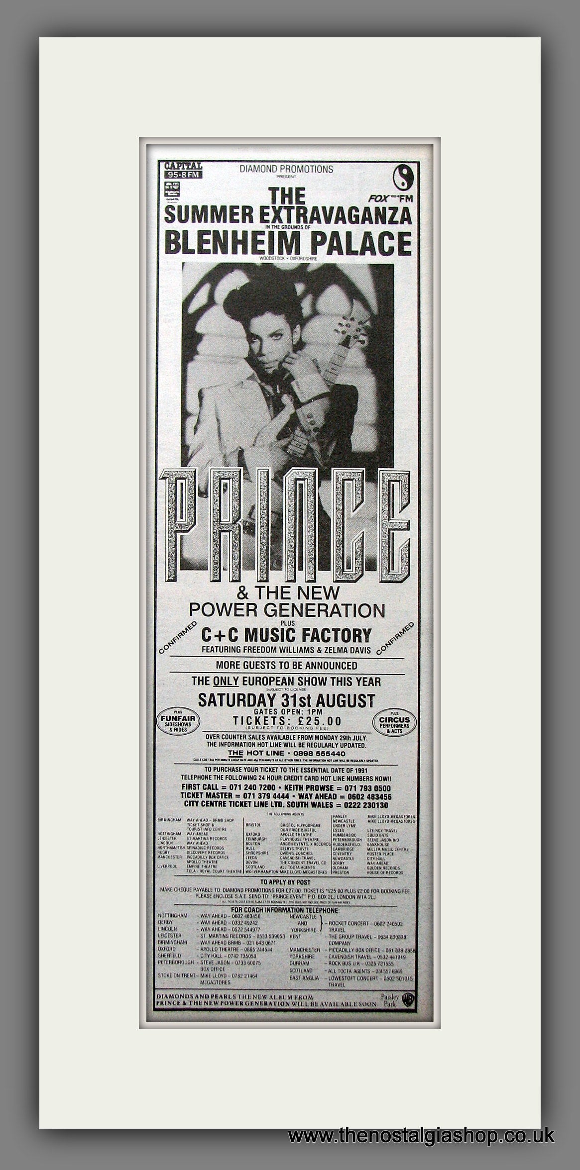 Prince & The New Power Generation Dates. Original Advert 1991 (ref AD200250)