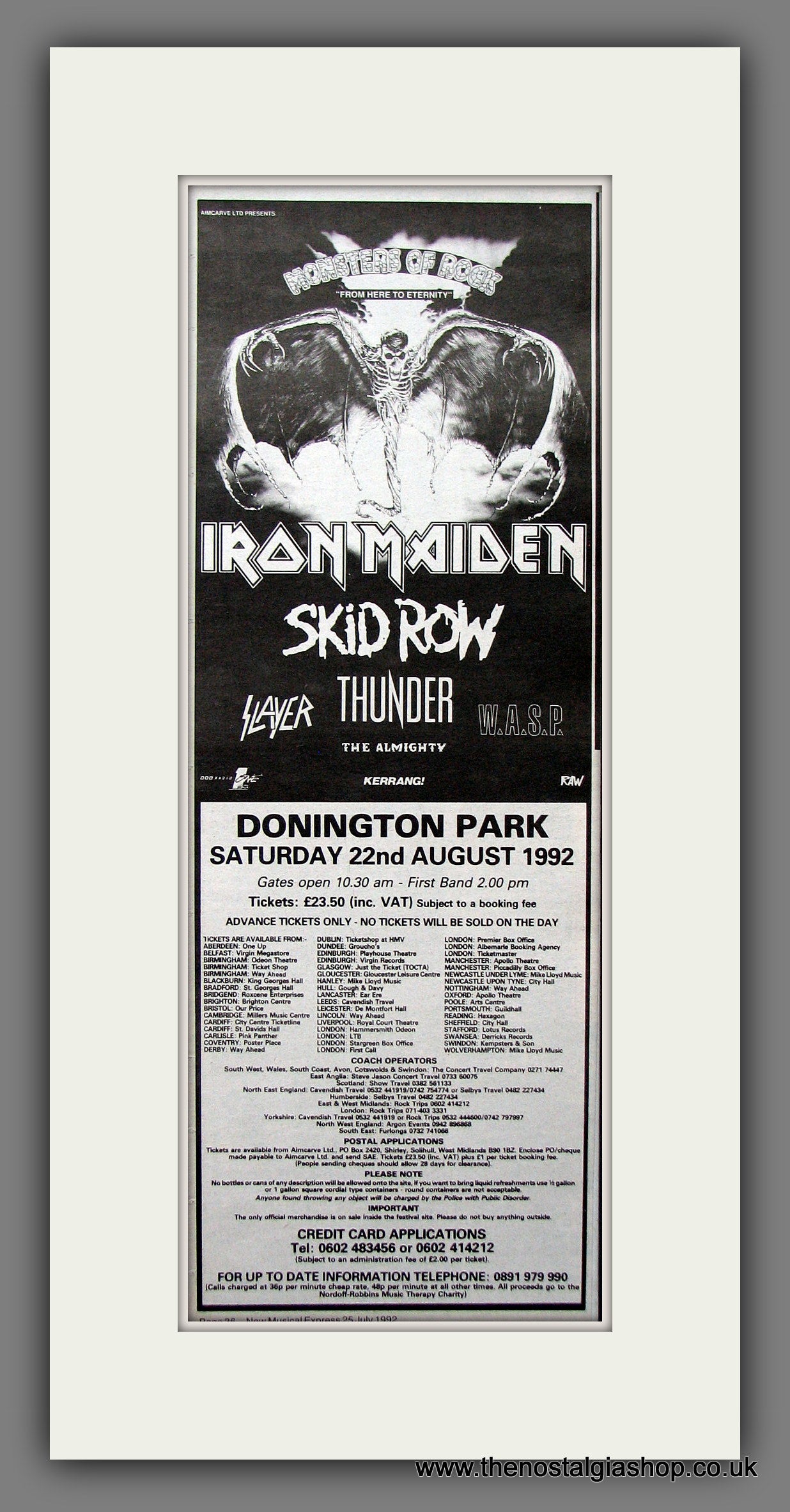 1992 monsters of rock Iron Maiden Monsters Of Rock Donington. Original Advert 1992 (ref AD20 –  The Nostalgia Shop