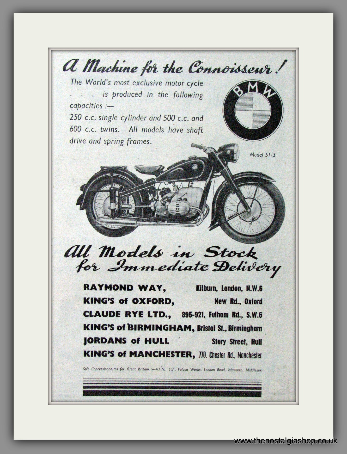 BMW Model 51/3 Motorcycles. 1951 Original Advert (ref AD51535)