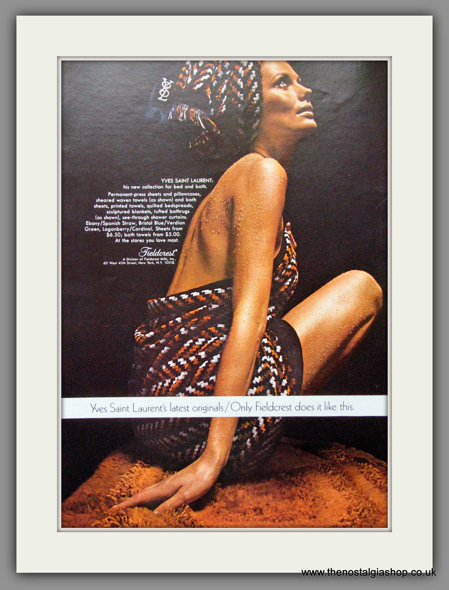 Yves Saint Laurent Towels. Original Advert 1970 (ref AD51661)