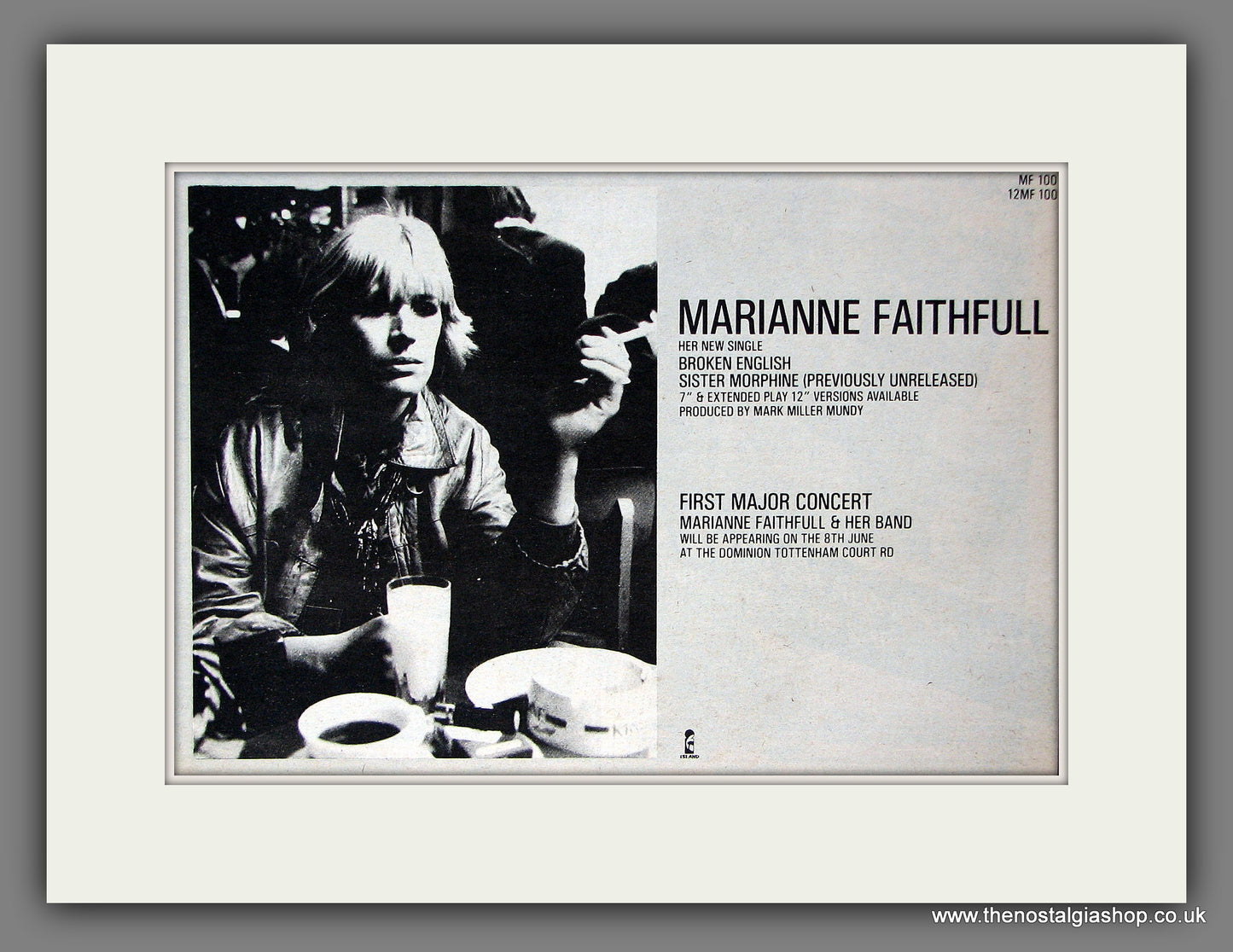 Marianne Faithfull Broken English. Original Vintage Advert 1982 (ref AD56444)