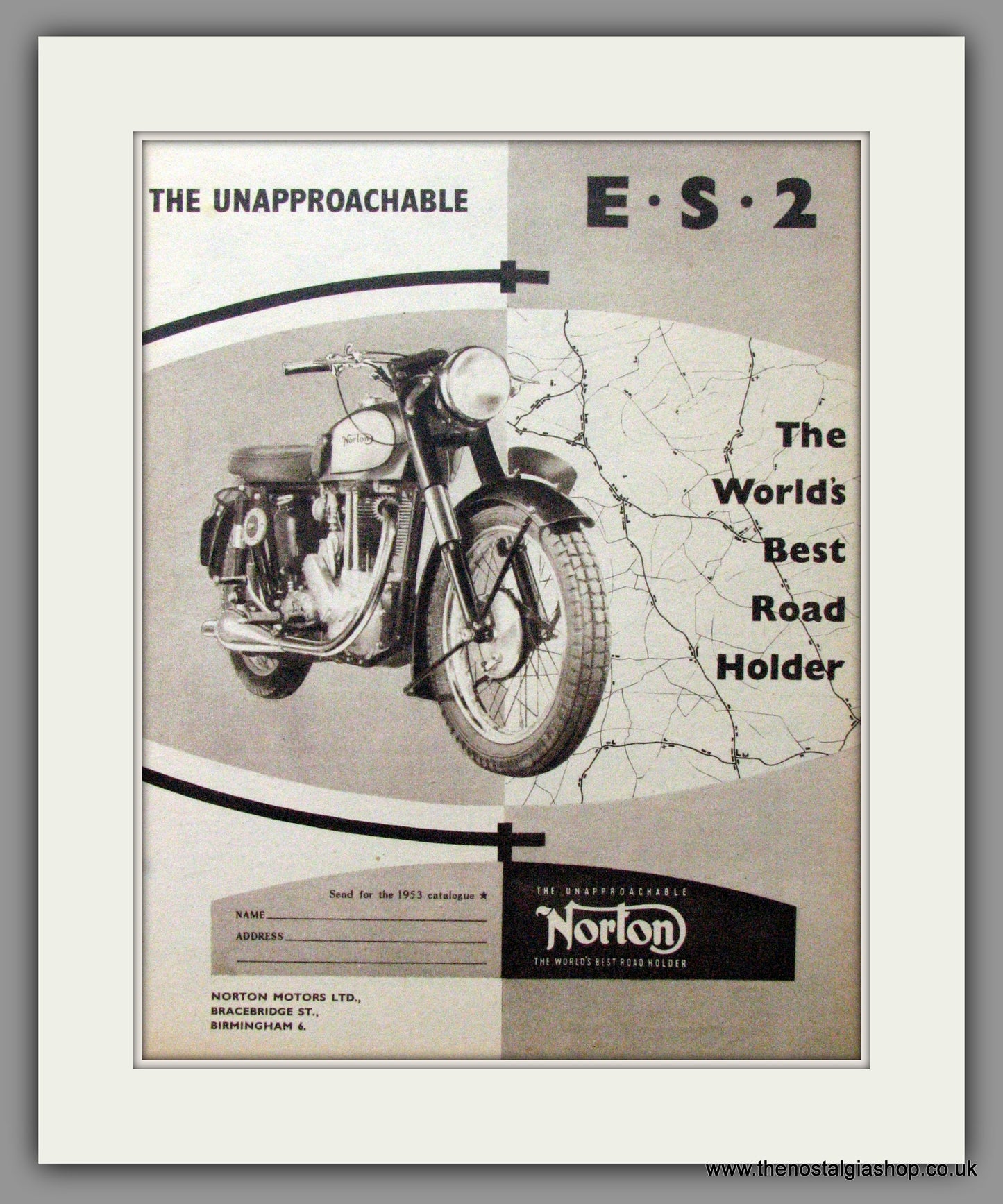 Norton E.S.2 Motorcycle. Original Advert 1953 (ref AD51916)