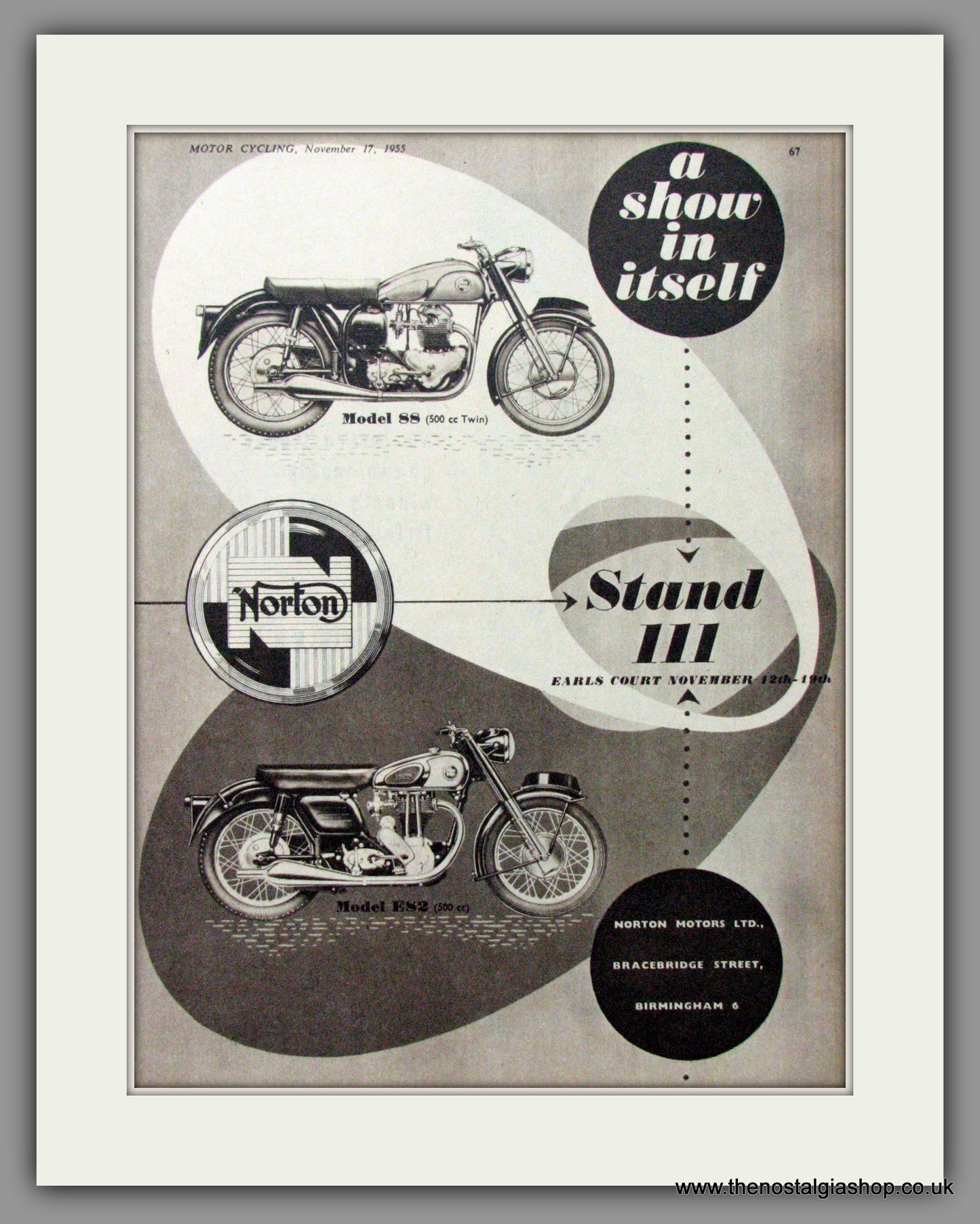 Norton Model 88 500cc Twin & Model ES2 500cc . Original Advert 1955 (ref AD51919)