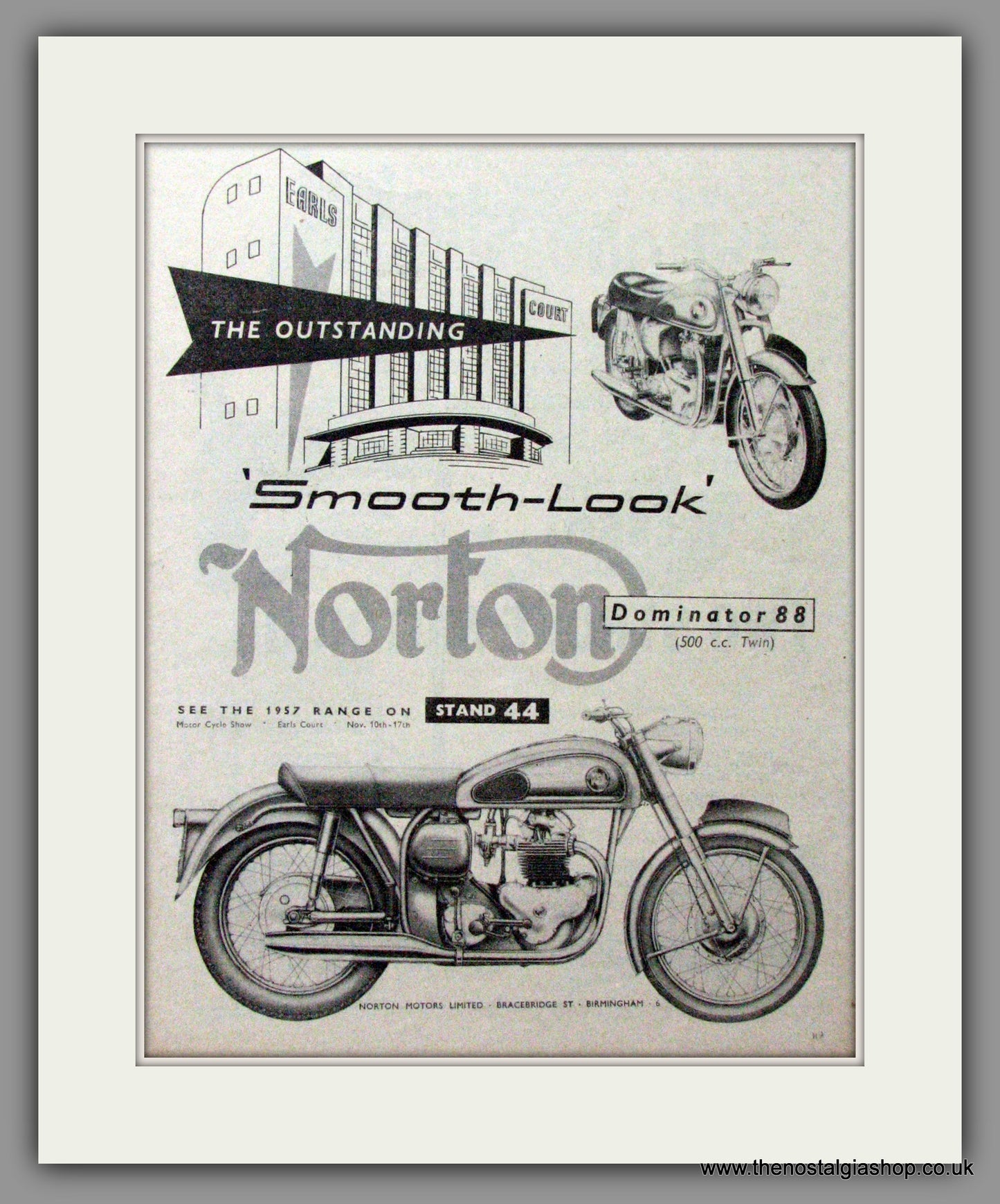 Norton Dominator 88 500cc Twin. Earls Court. Original Advert 1956 (ref AD51924)
