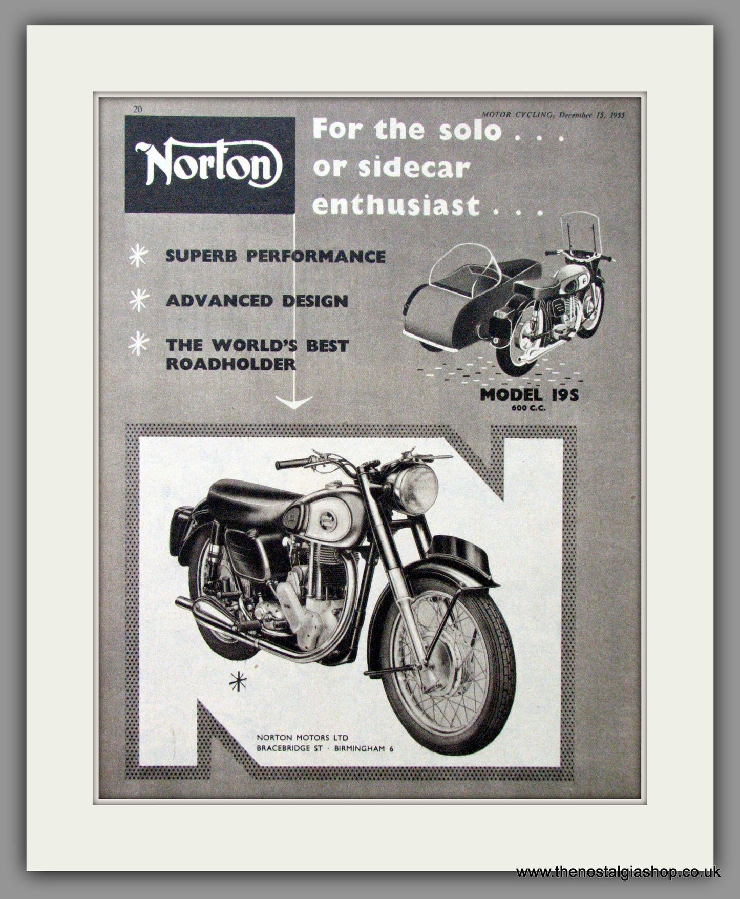 Norton Model 19S 600cc. Original Advert 1955 (ref AD51933)