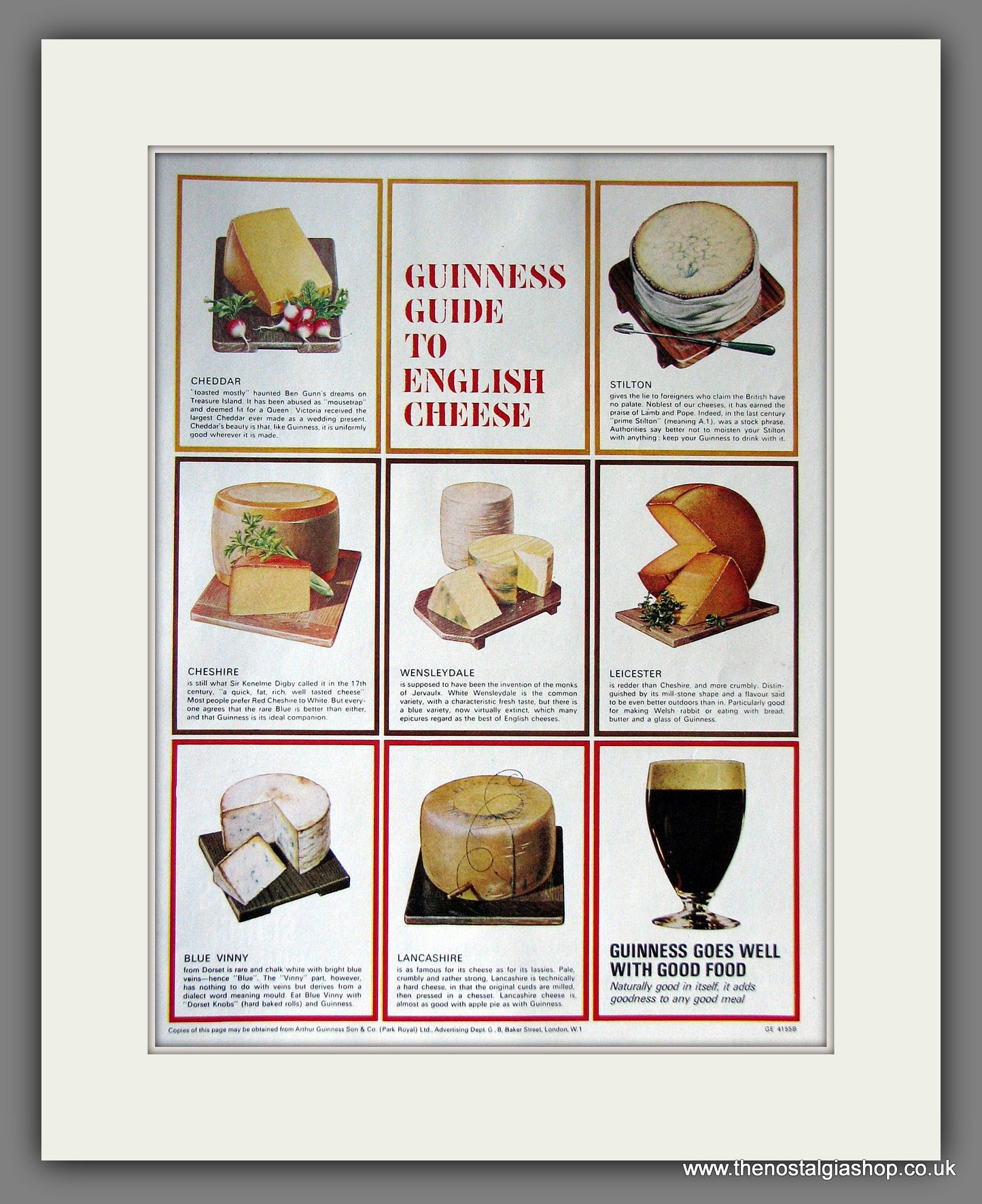 Guinness Guide To English Cheese. 1965 Original Advert (ref AD56331)