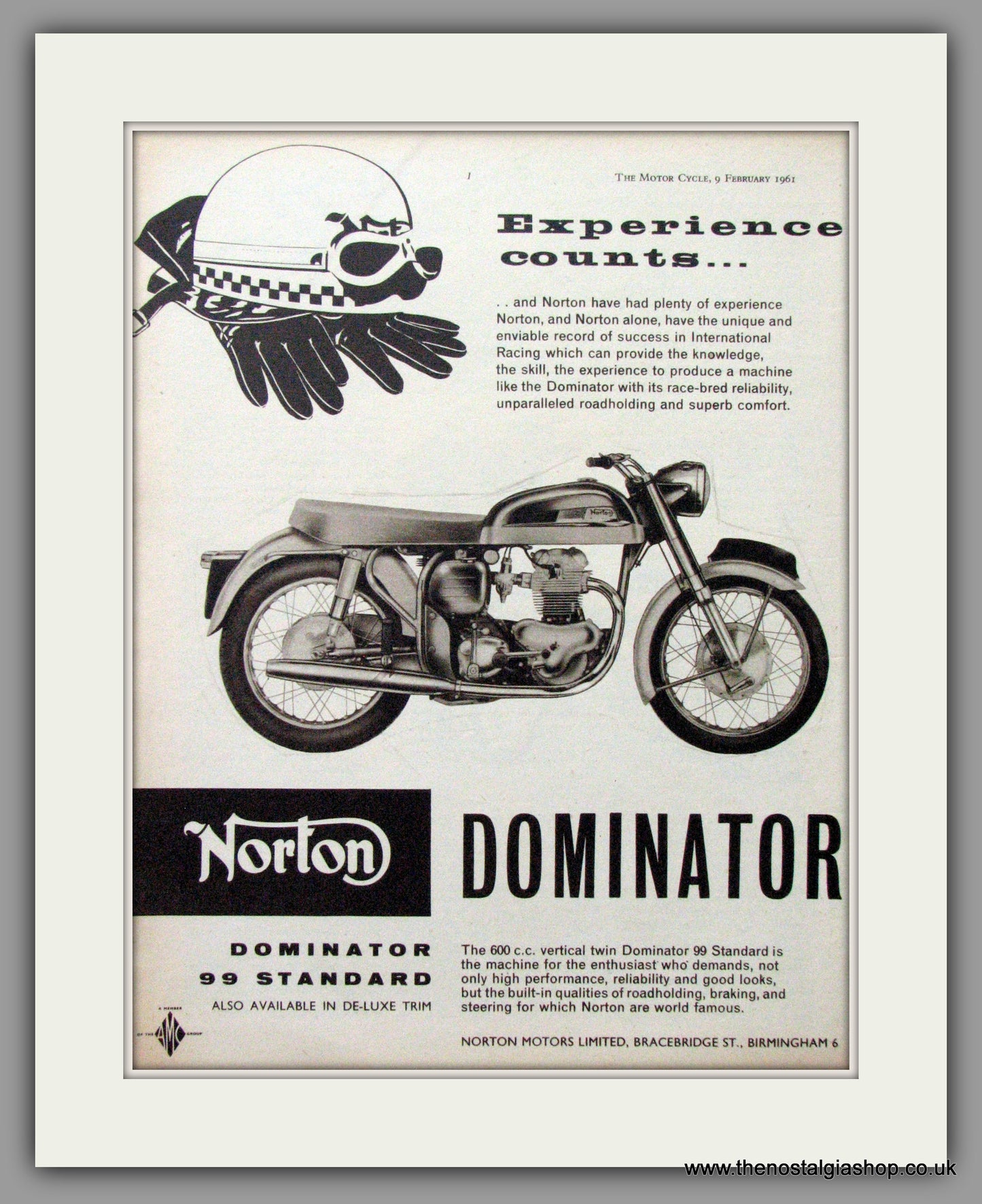Norton Dominator 99 Standard. Original Advert 1961 (ref AD51940)