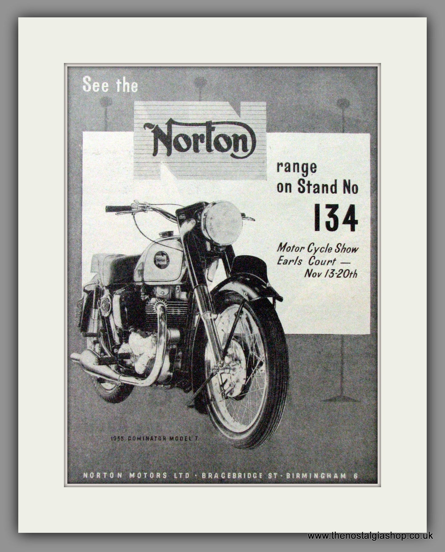 Norton Dominator Model 7 at Earls Court. Original Advert 1954 (ref AD51941)
