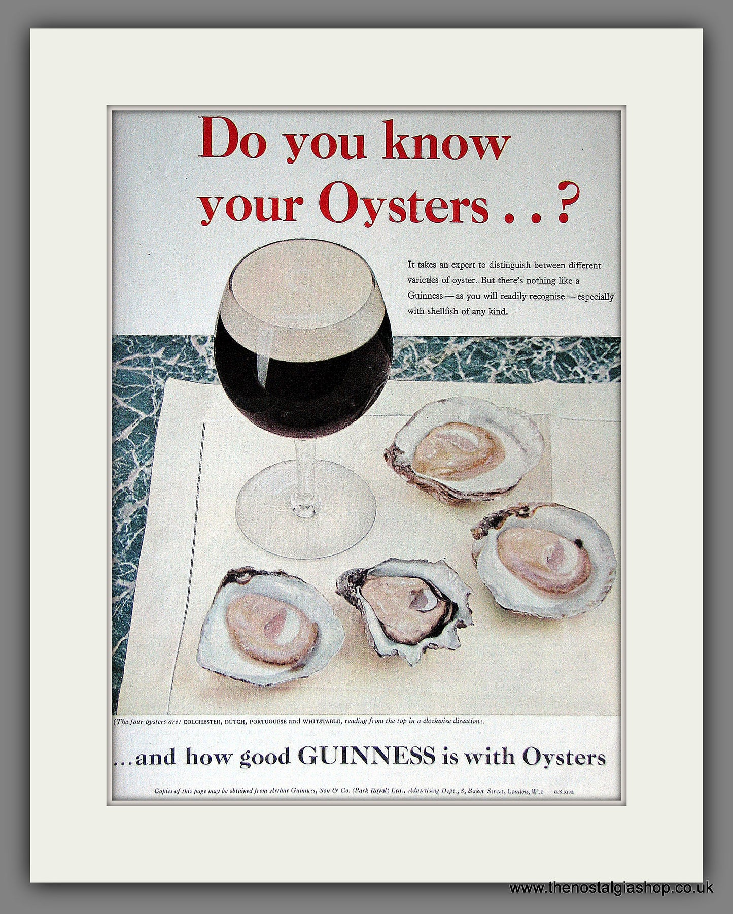 Guinness with Oysters. 1959 Original Advert (ref AD56338)