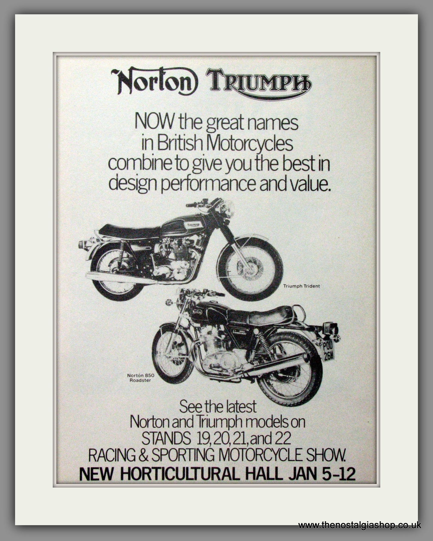 Norton Triumph. 850 Roadster and Triumph Trident . Original Advert 1974 (ref AD51949)