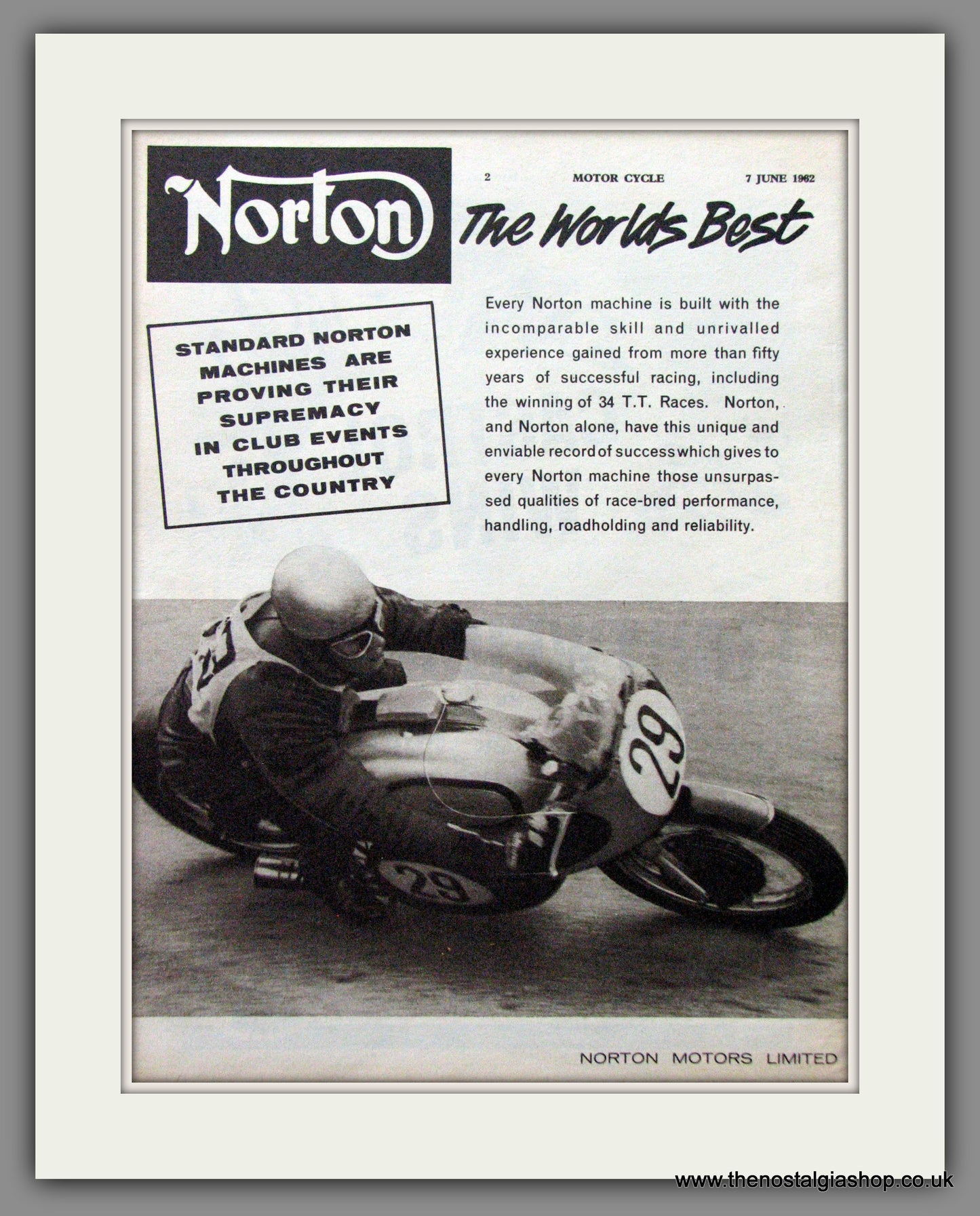 Norton. The Worlds Best. Original Advert 1962 (ref AD51954)