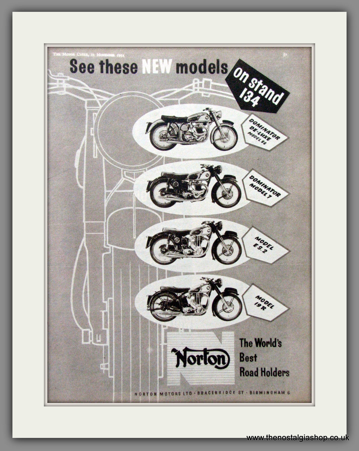 Norton Motorcycle Range, Dominator, ES2, 19R. Original Advert 1954 (ref AD51957)