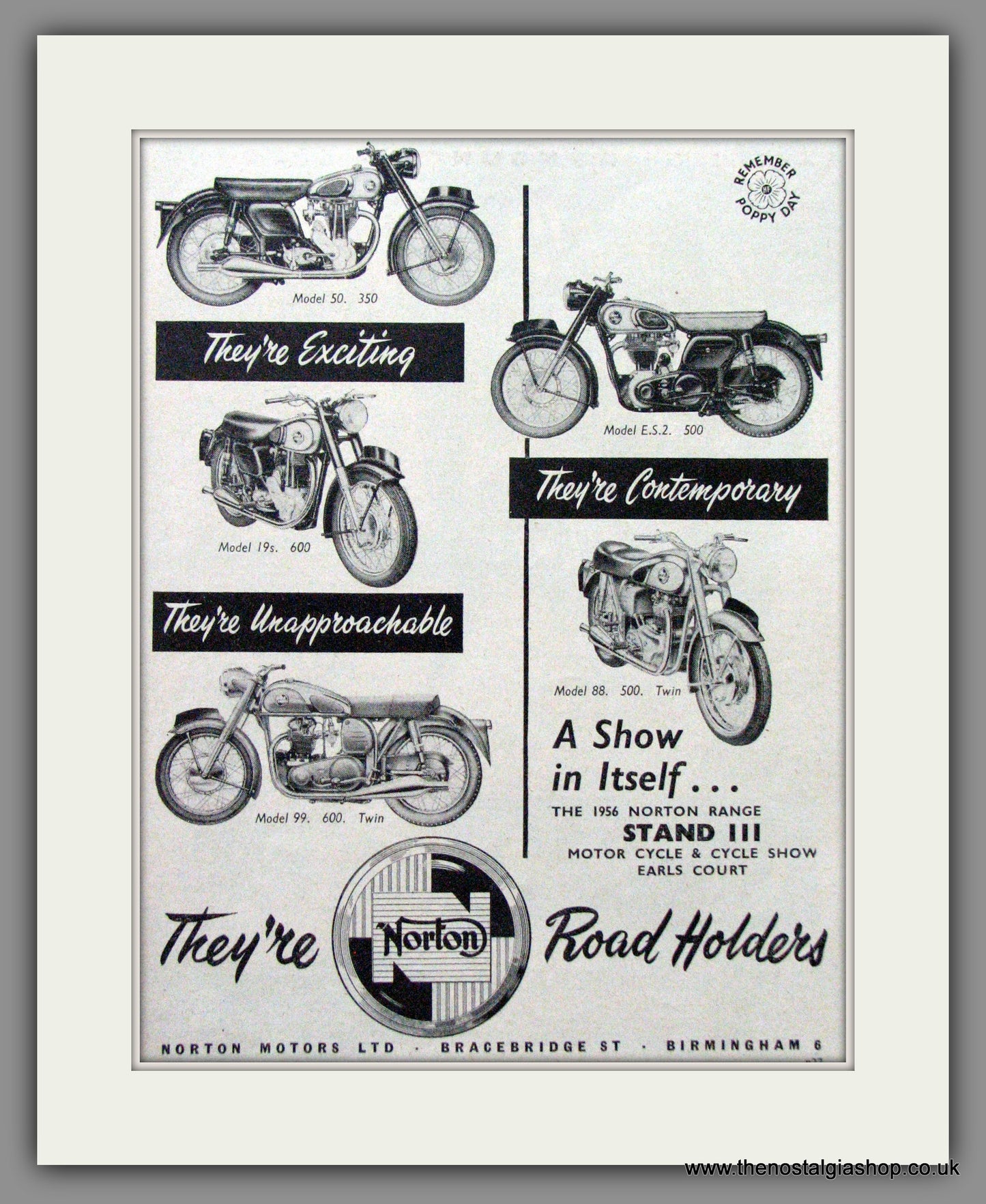 Norton Motorcycle Range, Model 50, ES2, 19S, Model 88, 99. Original Advert 1955 (ref AD51959)