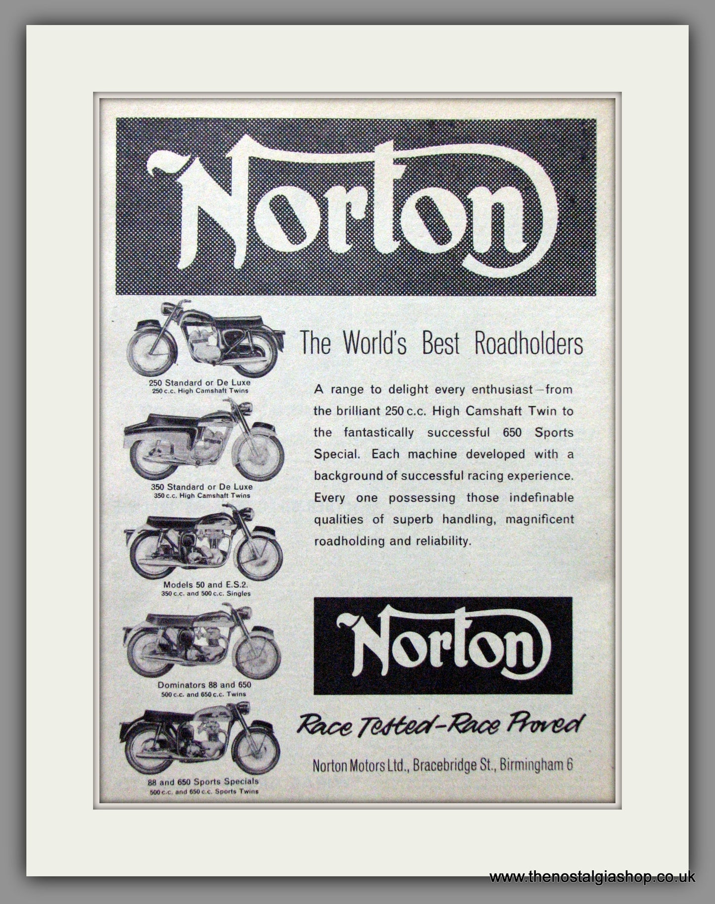 Norton Motorcycle Range for 1963 . Original Advert 1963 (ref AD51960)