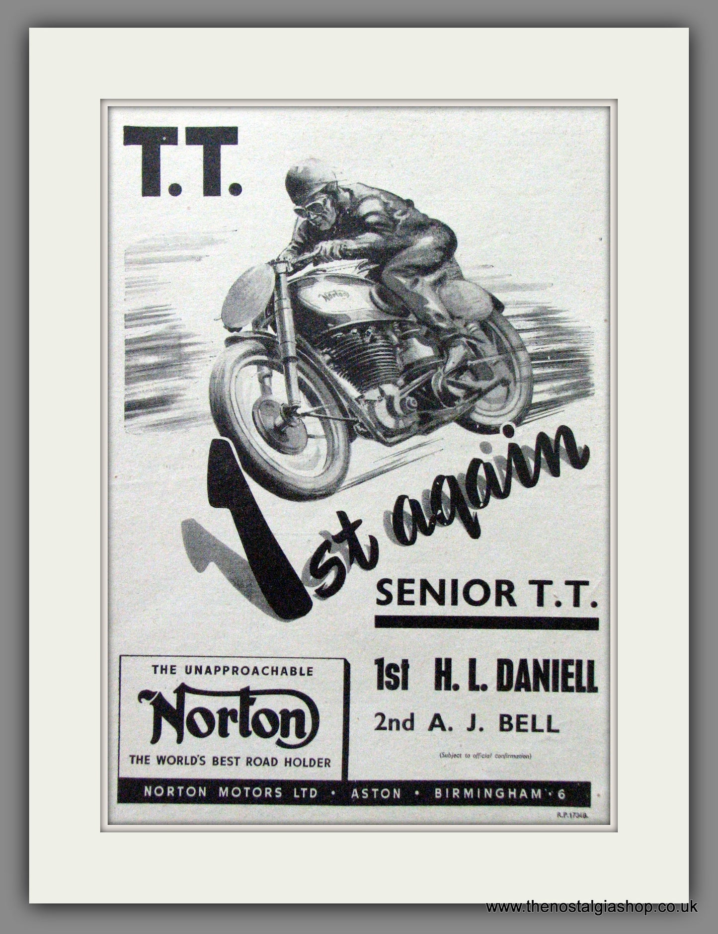 Norton Wins Senior TT, Rider H.L.Daniell. Original Advert 1947 (ref AD51966)